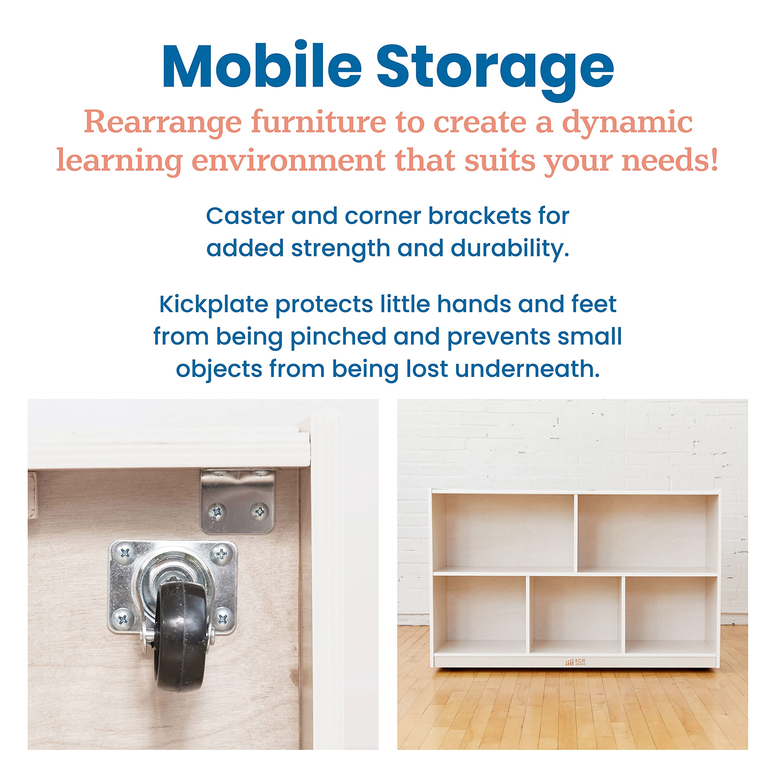 ECR4Kids 5-Compartment Mobile Storage Cabinet, Preschool, Classroom Furniture, Grey Wash