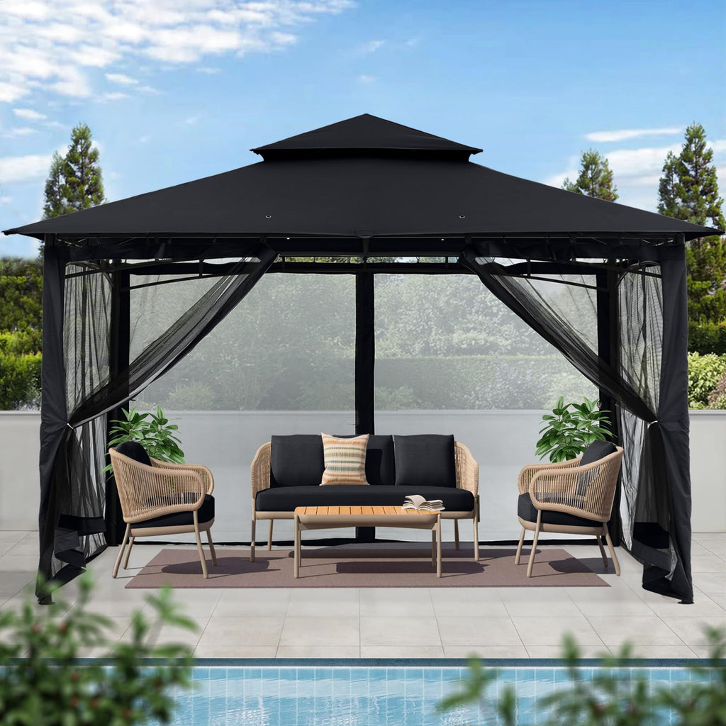 MASTERCANOPY Outdoor Garden Gazebo for Patios with Stable Steel Frame and Netting Walls (9x9,Beige)