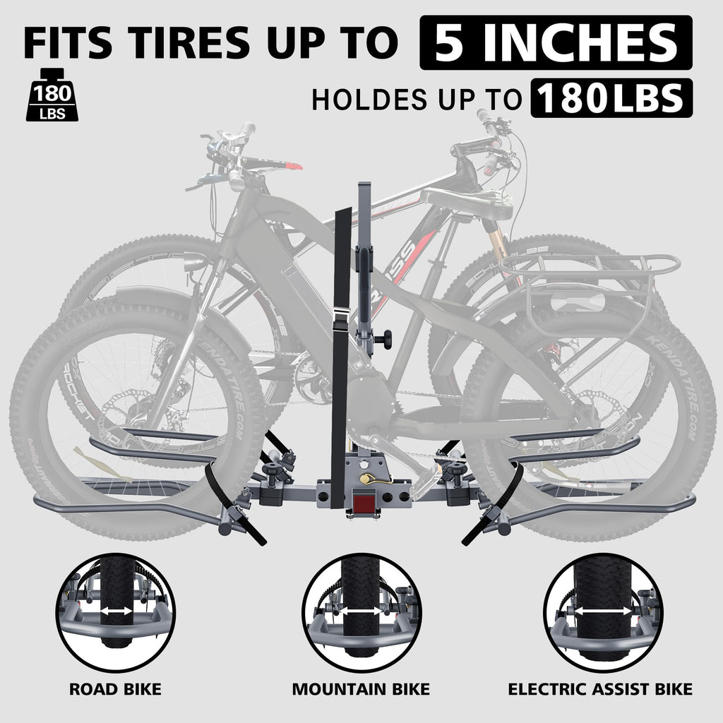 WILDROAD Hitch Bike Rack, Wobble Free Smart Tilting Bike Rack, Foldable 2-Bike Rack for Standard, Fat Tire and E-Bike, 2-Bike 180 lbs Capacity, Fits 2-inch Receiver
