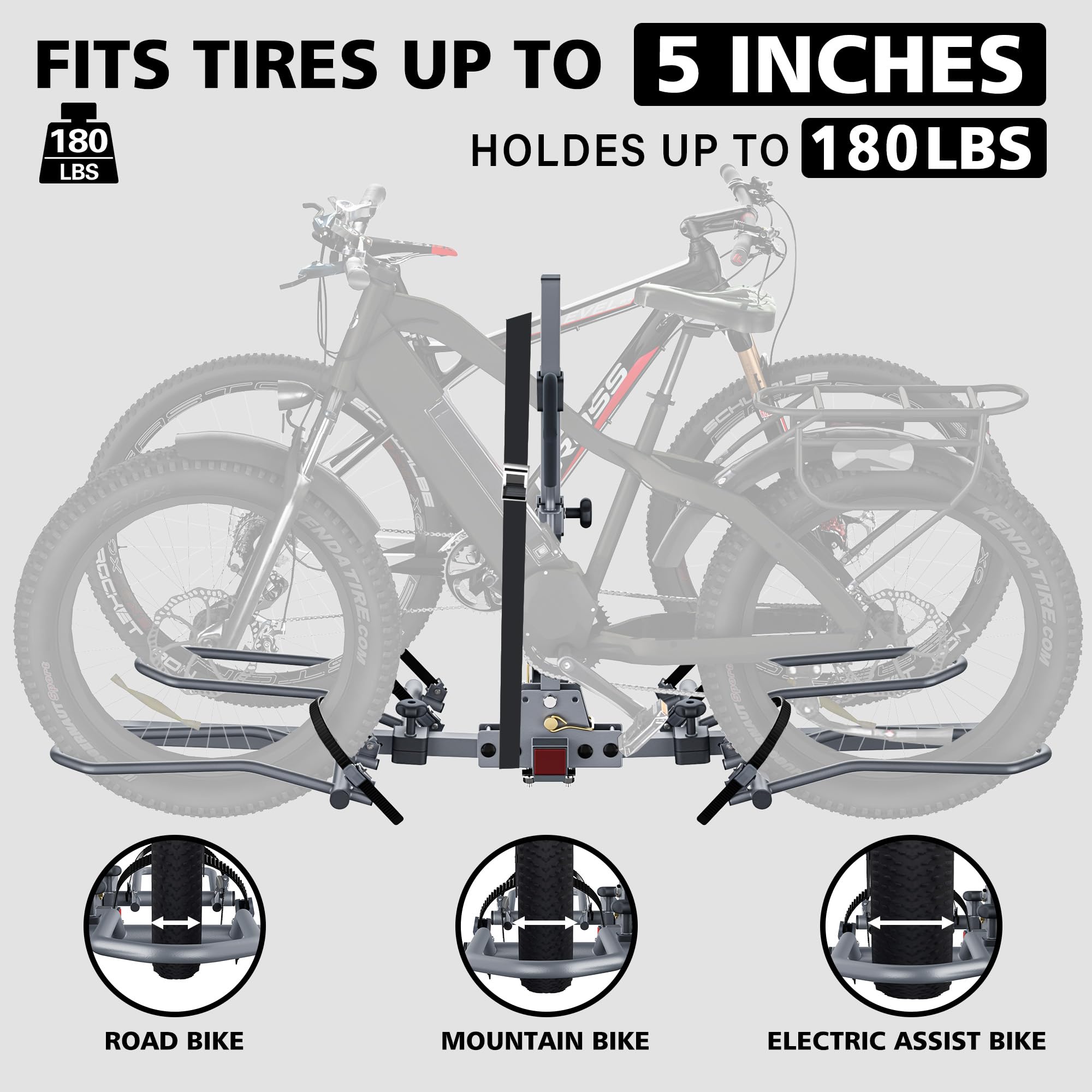 WILDROAD Hitch Bike Rack, Wobble Free Smart Tilting Bike Rack, Foldable 2-Bike Rack for Standard, Fat Tire and E-Bike, 2-Bike 180 lbs Capacity, Fits 2-inch Receiver