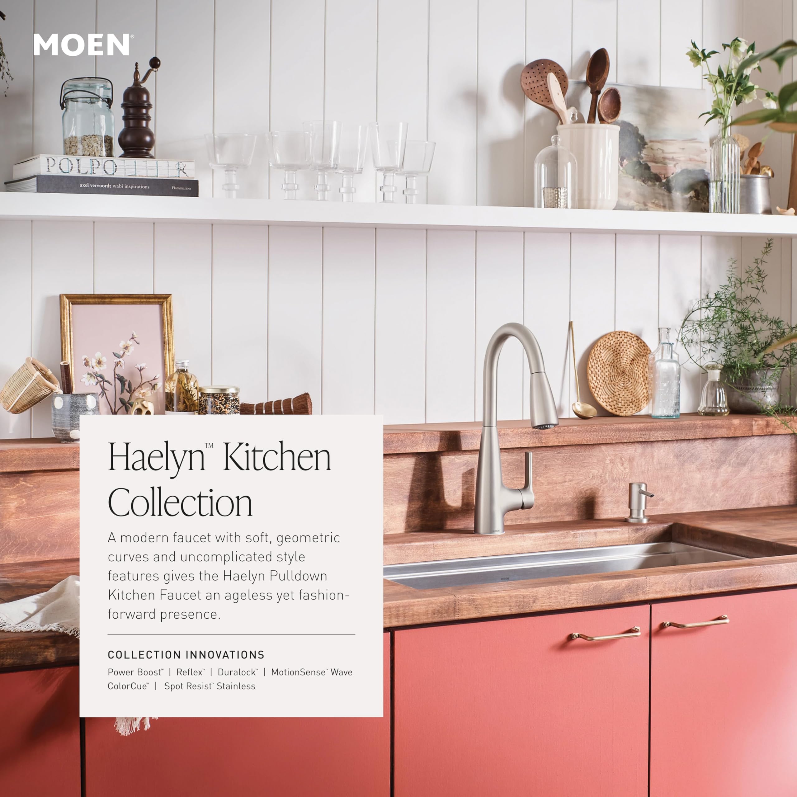 Moen Haelyn Pulldown Kitchen Faucet with Power Boost, 87627 | Pulldown sprayer, Power Boost technology, Soap dispenser included, Chrome finish, High arc faucet