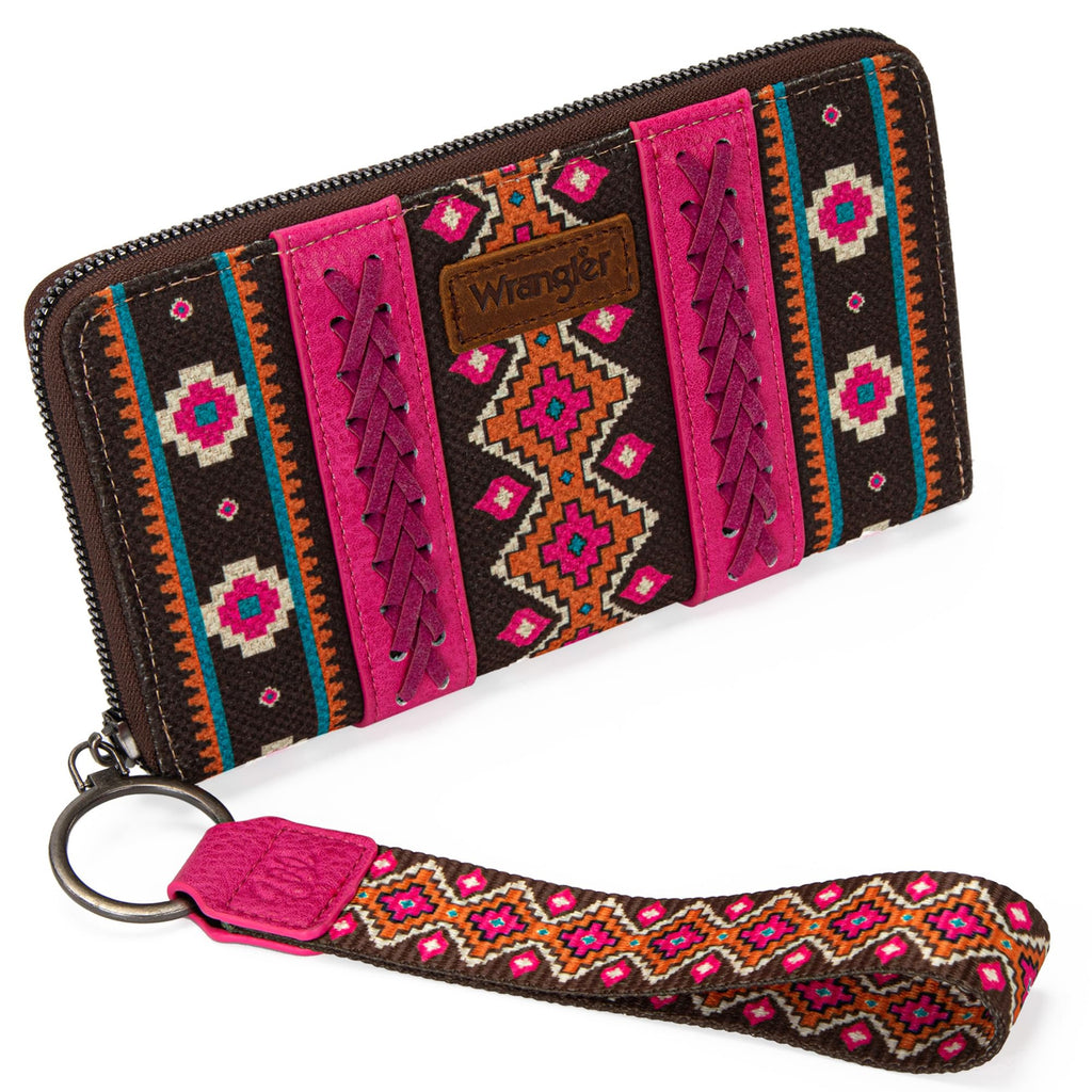Wrangler Wallet Purse for Women Western Aztec Clutch Wristlet Wallet with Credit Card Holder
