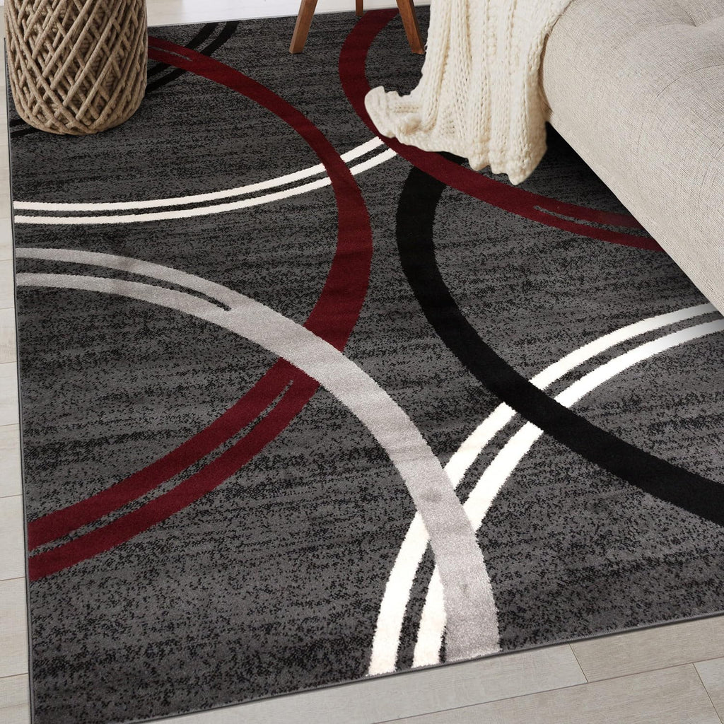 Rugshop Modern Wavy Circles Design Accent Rug, Carpet with Jute Backing for Entryway, Kitchen, or Pet Area, Black, 2' x 3'