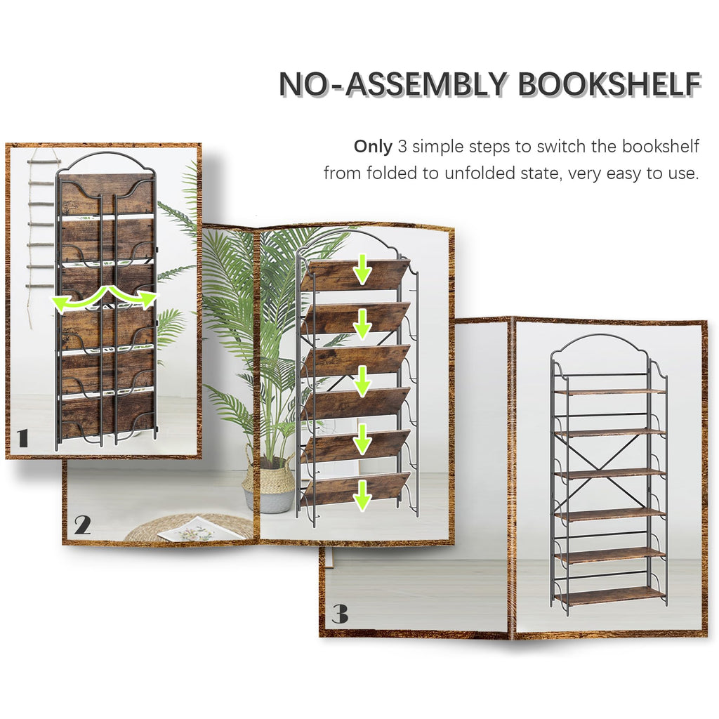 4NM No Assembly Folding Bookshelf, 3 Tiers Collapsible Book Shelves Open Industrial Foldable Storage Bookcase Shelf for Bedroom, Living Room, Home Office - Natural and White
