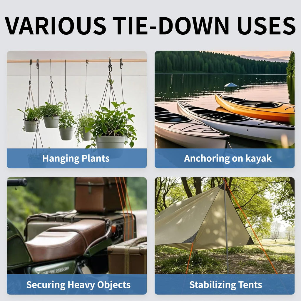 Longer 14ft Retractable Paracord Rope Tie Down Ratchet Strap Small Straps Mini Rope Cam Lock Tent Canopy Tie Down Adjustable Outdoor Windproof Tightener Tensioner Hanger Grow Light 4 Pack 1/8"