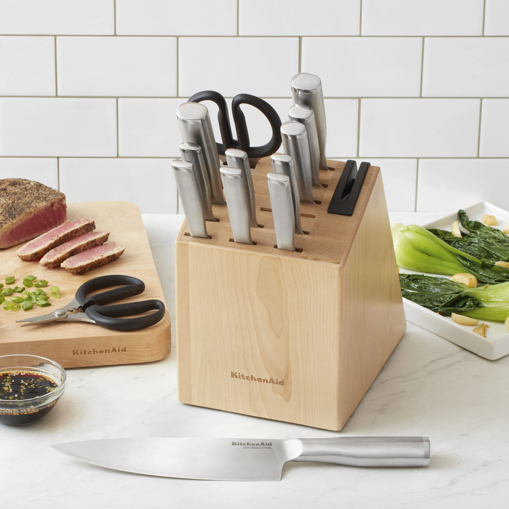 KitchenAid Gourmet Knife Block Set with Built-in Sharpener, 15-Piece, Stainless Steel