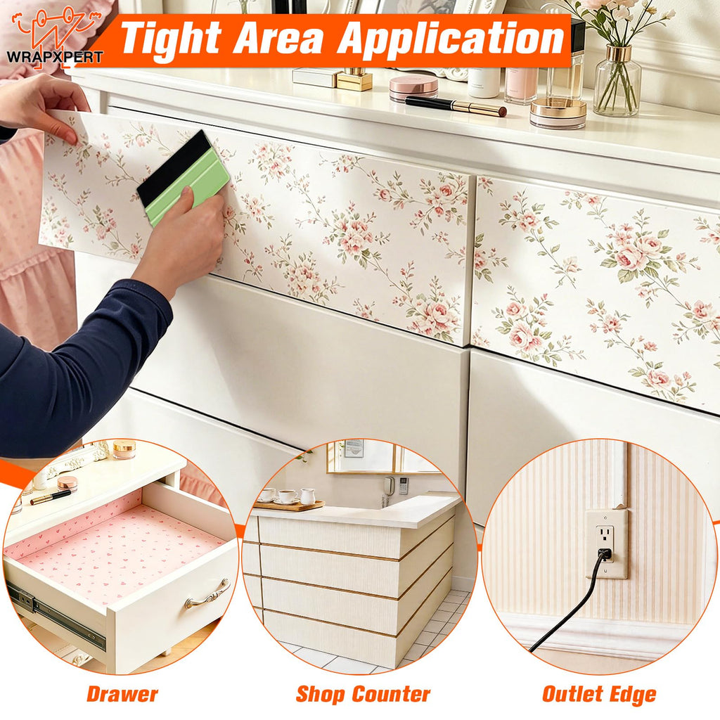 WRAPXPERT Wallpaper Tools, Smoothing Tool Kit for Peel and Stick Wallpaper/Contact Paper/Vinyl Backsplash Applying, with Squeegee Smoother, Seam Roller, Razor Scraper, Knife and Blades
