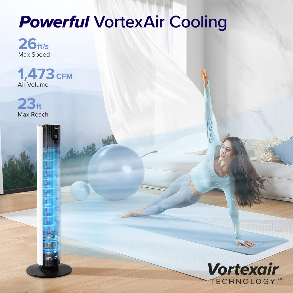 LEVOIT Tower Fan for Bedroom, 90° Oscillating Standing Fan with 28dB Quiet for Sleep, 25ft/s Velocity, 12H Timer, 5 Speeds 4 Modes, Remoter, Bladeless Room Fan for Home, Office, Indoor, 36 inch, White