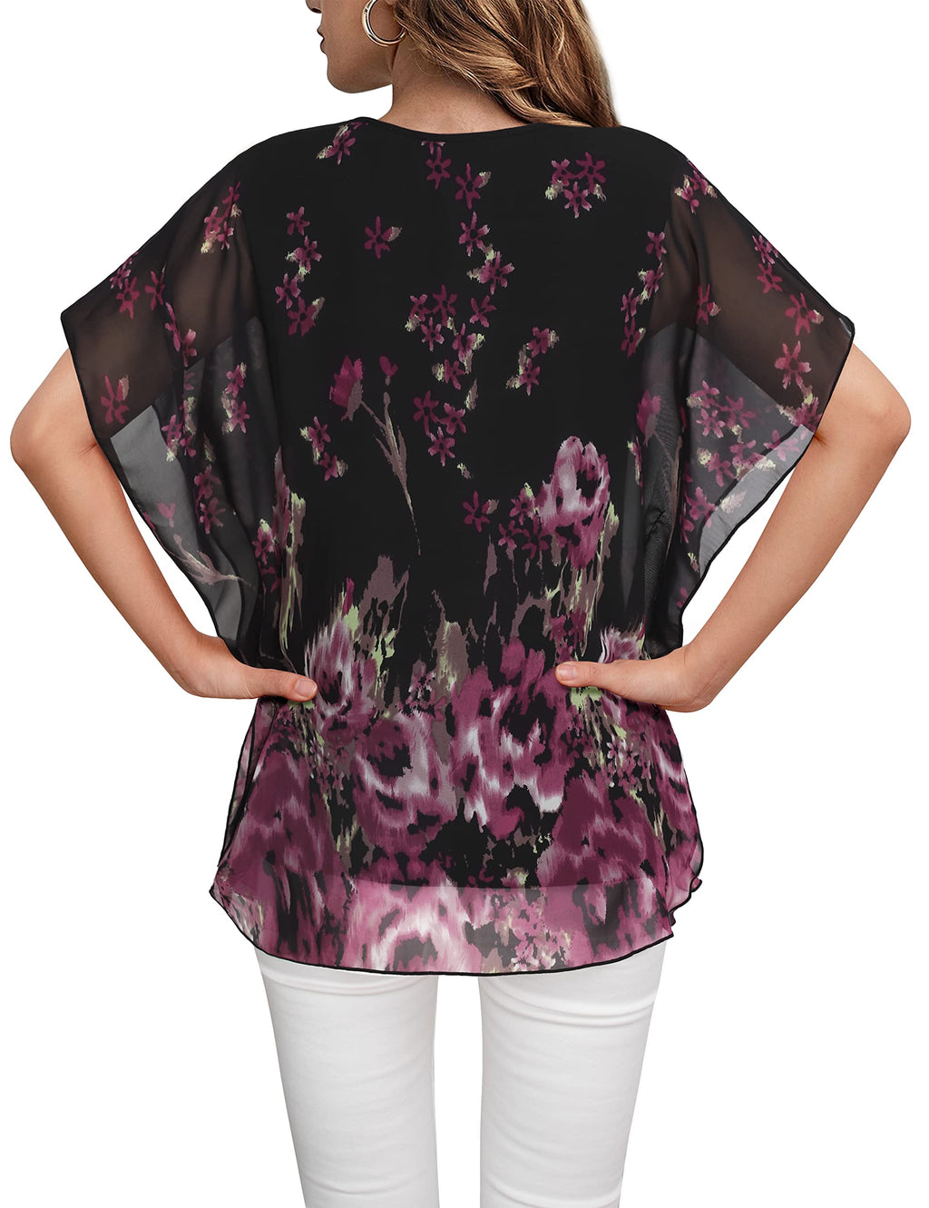 Lotusmile Women's Loose Flouncing Flutter Sleeve Double-Layered Shirt Chiffon Elegant Dressy Blouse Work Tops