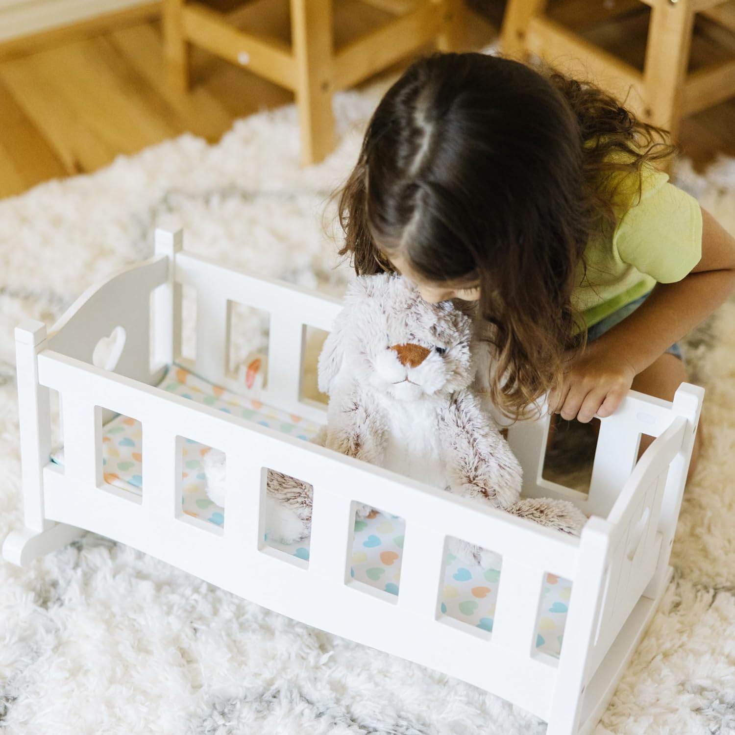 Melissa & Doug Wooden Play Cradle for Dolls - Baby Doll Crib and Baby Doll Bed with Mattress, Doll Accessories for Pretend Play and Stuffed Animals, Ages 3+