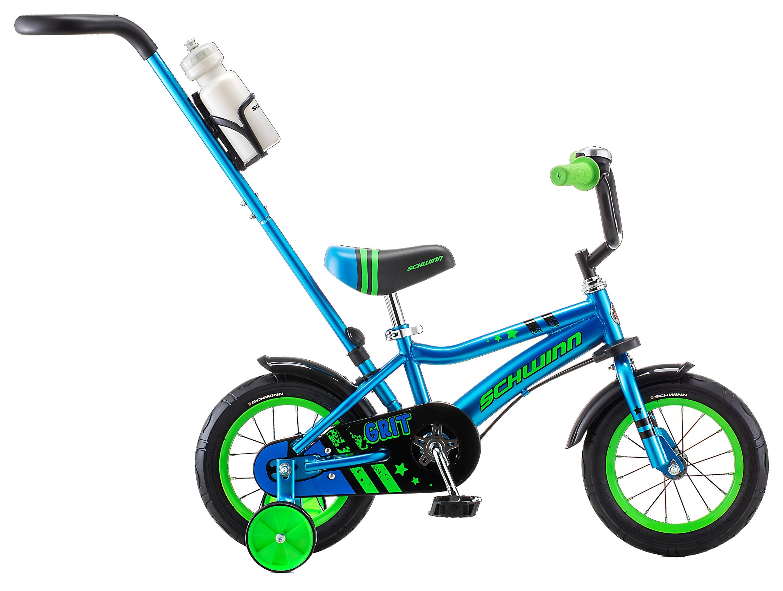 Schwinn Petunia and Grit Bike, Bike for Kids Ages 2-4, Steerable Beginner Bicycle with Training Wheels, Parent Push Handle, Rear Coaster Brake, Adjustable Seat