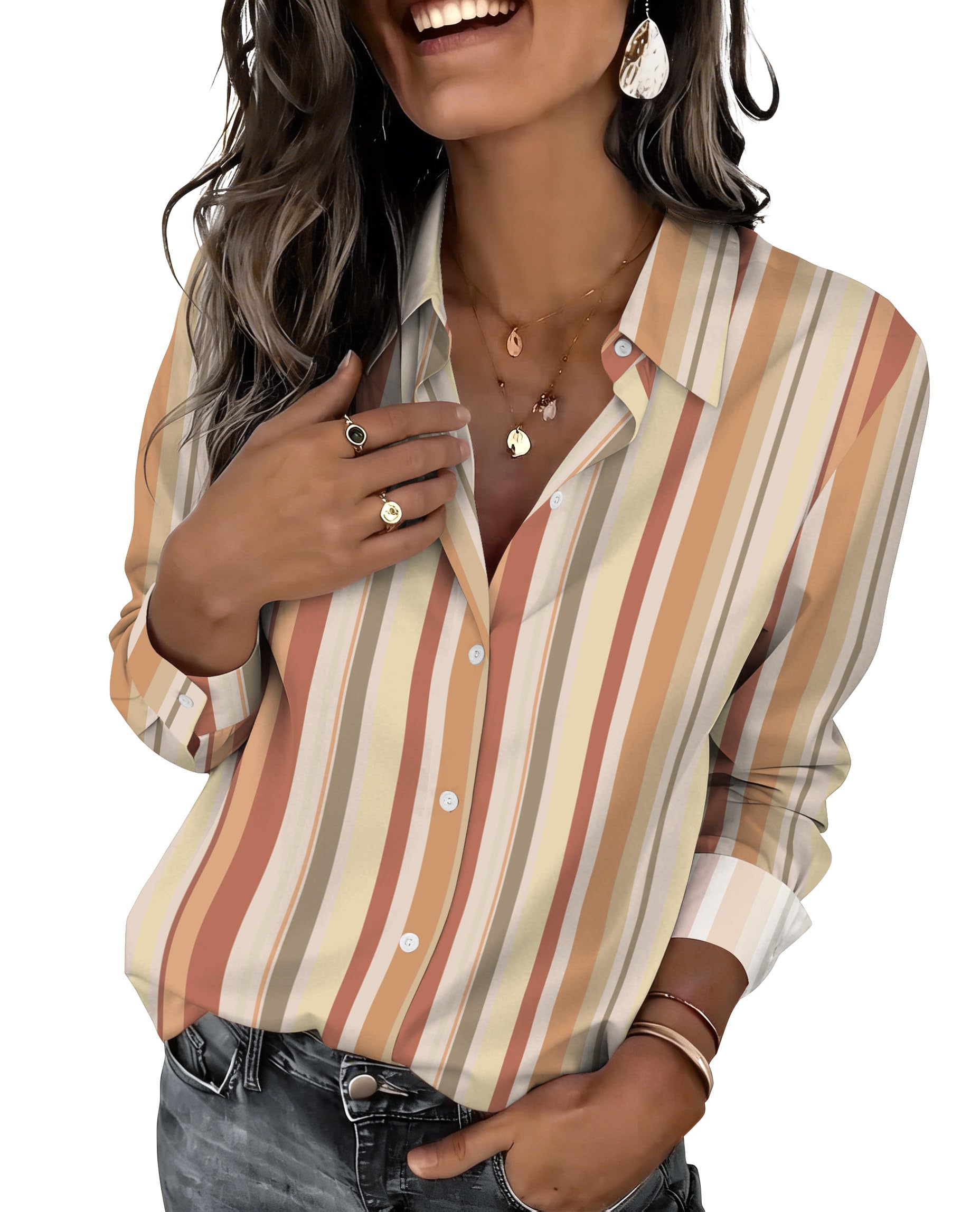 Zeagoo Button Down Shirts for Women Dressy Floral Printed Long Sleeve Blouse Business Casual Work Tops