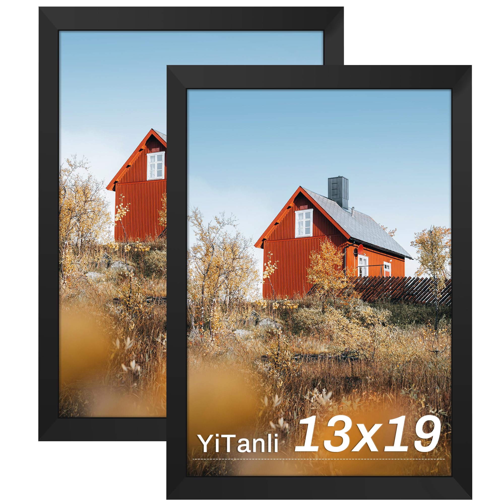 16x24 Black Frame 2 Pack, Engineered Wood for 24 x 16 in Poster | Horizontal or Vertical Wall Mounting, 24x16 Poster Frames for Gallery, Office, and Home Decor