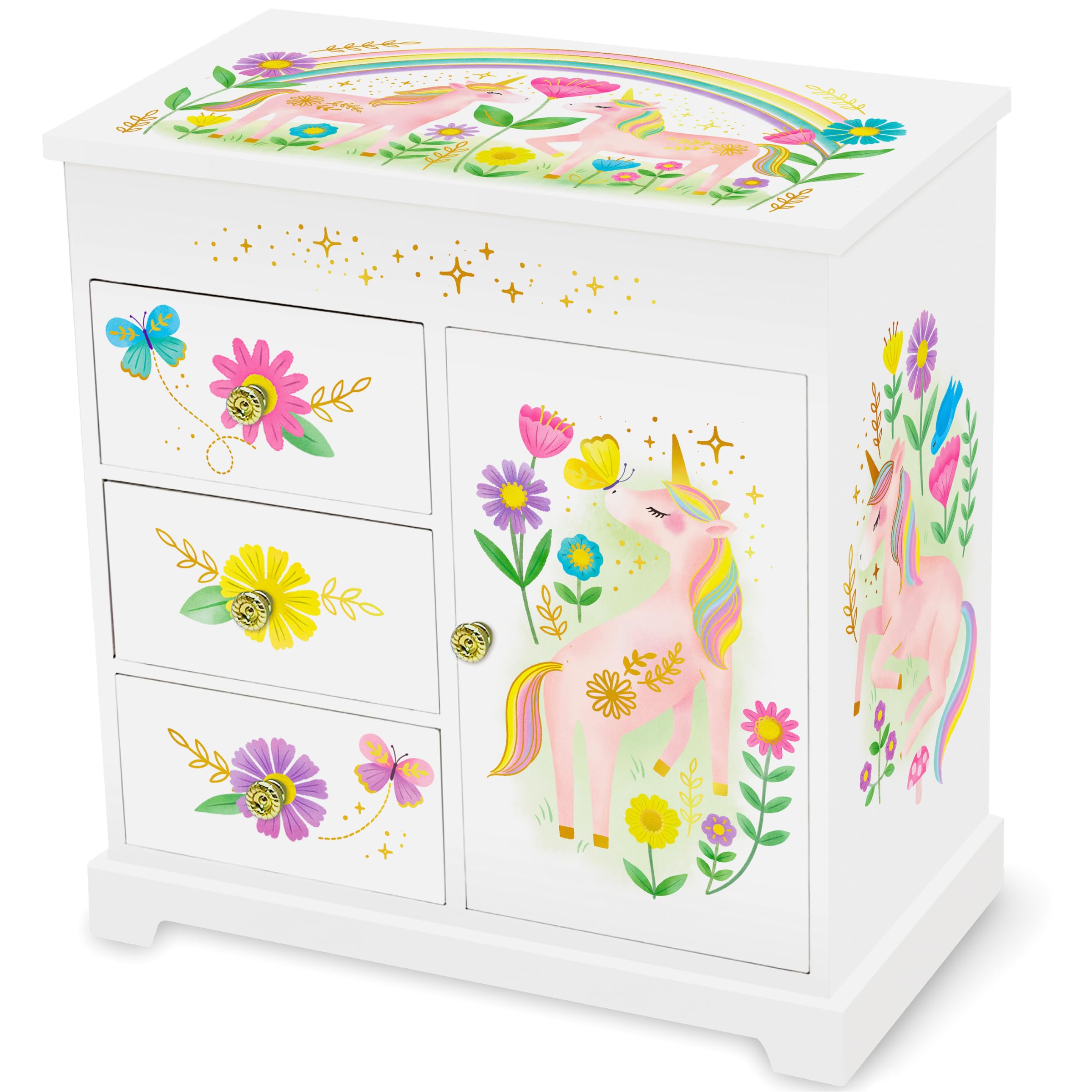 Giggle & Honey® Unicorn Musical Jewelry Box for Girls Unicorn Toys for Girls Age 4-6 Kids Jewelry Box with Drawers