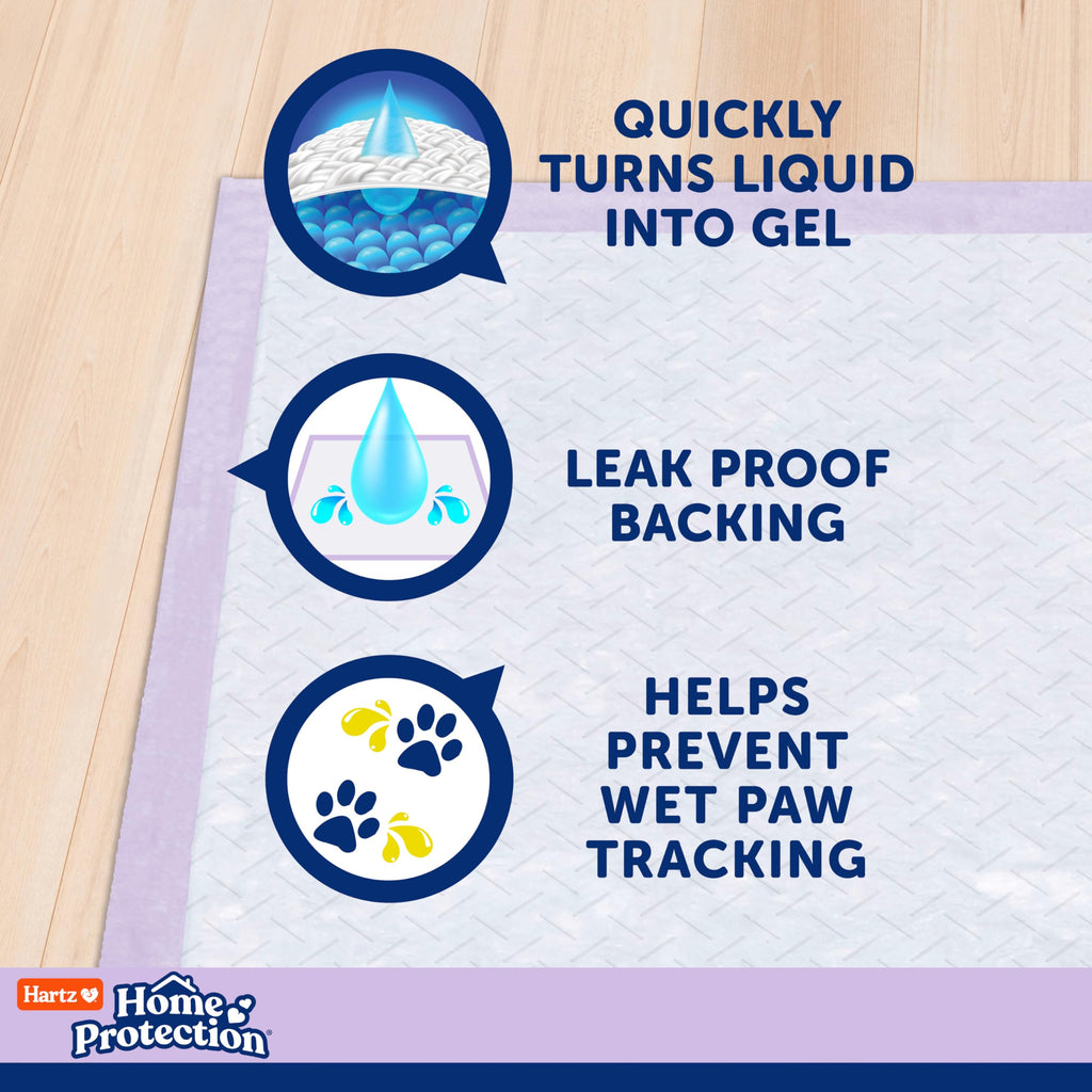 Hartz Home Protection Super Absorbent Odor Eliminating Lavender Scented No Leak Dog Pads, 50 count