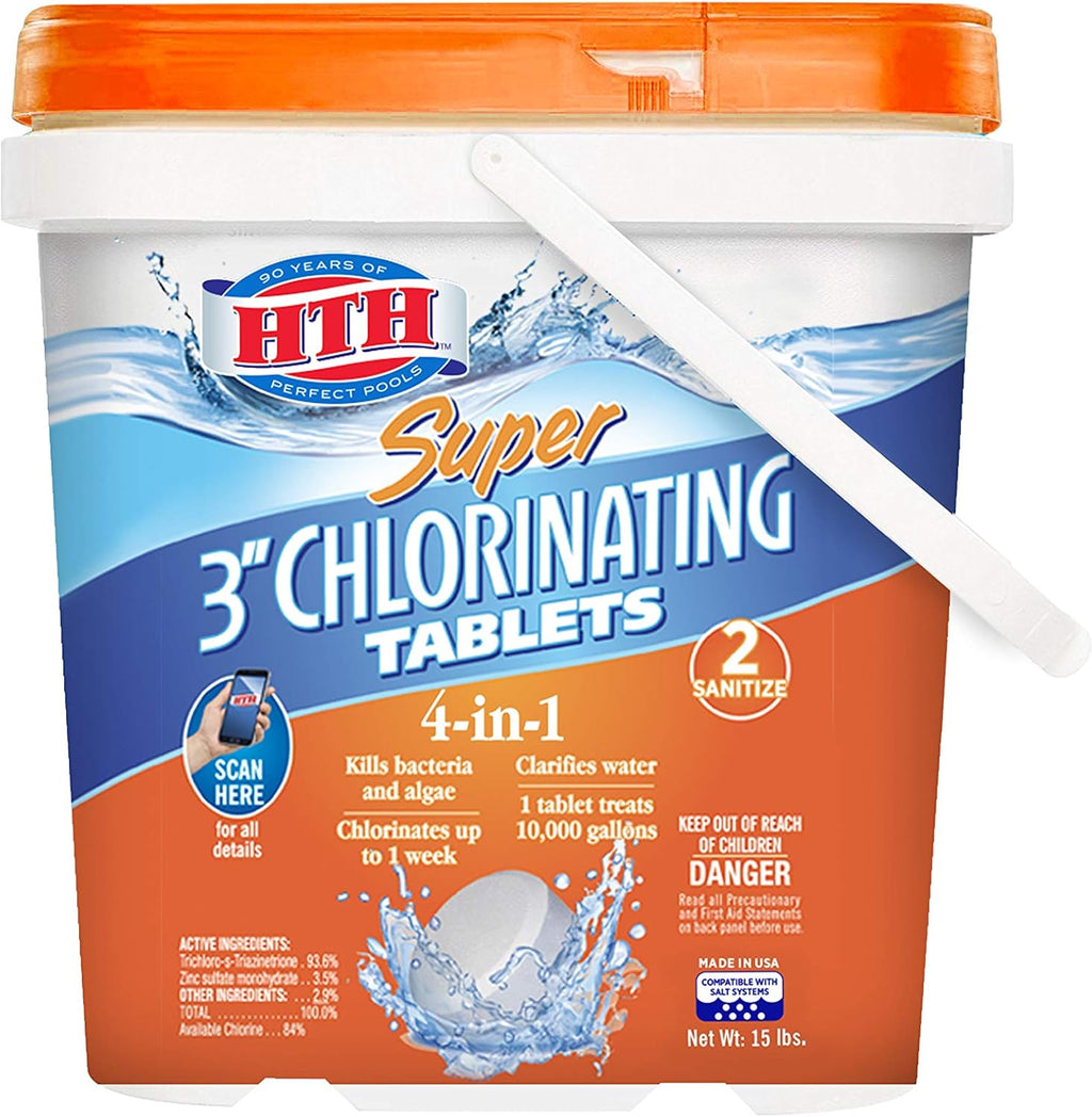 HTH 42038 Super 3" Chlorinating Tablets Swimming Pool Chlorine, 15 lbs