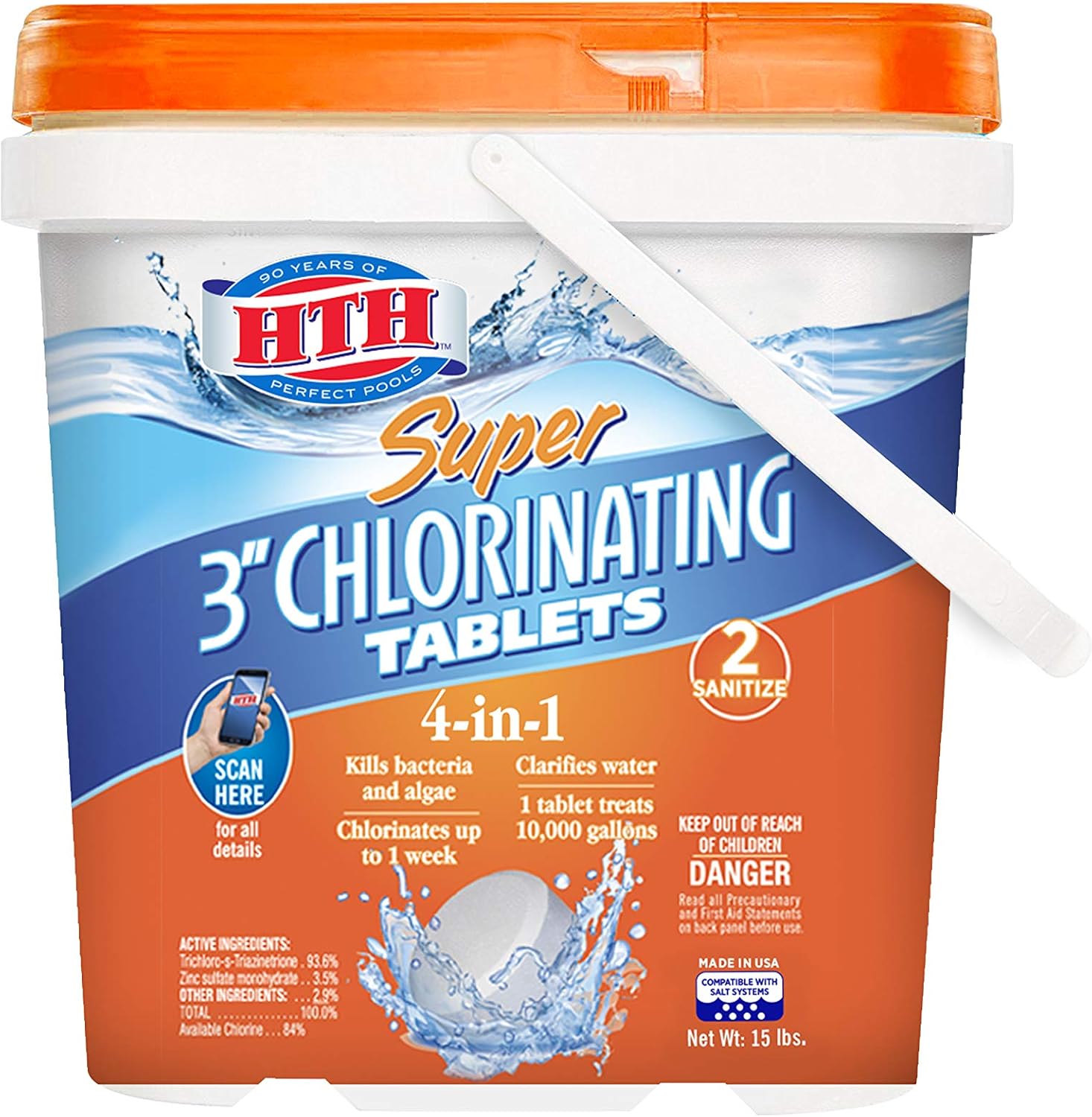 HTH 42038 Super 3" Chlorinating Tablets Swimming Pool Chlorine, 15 lbs