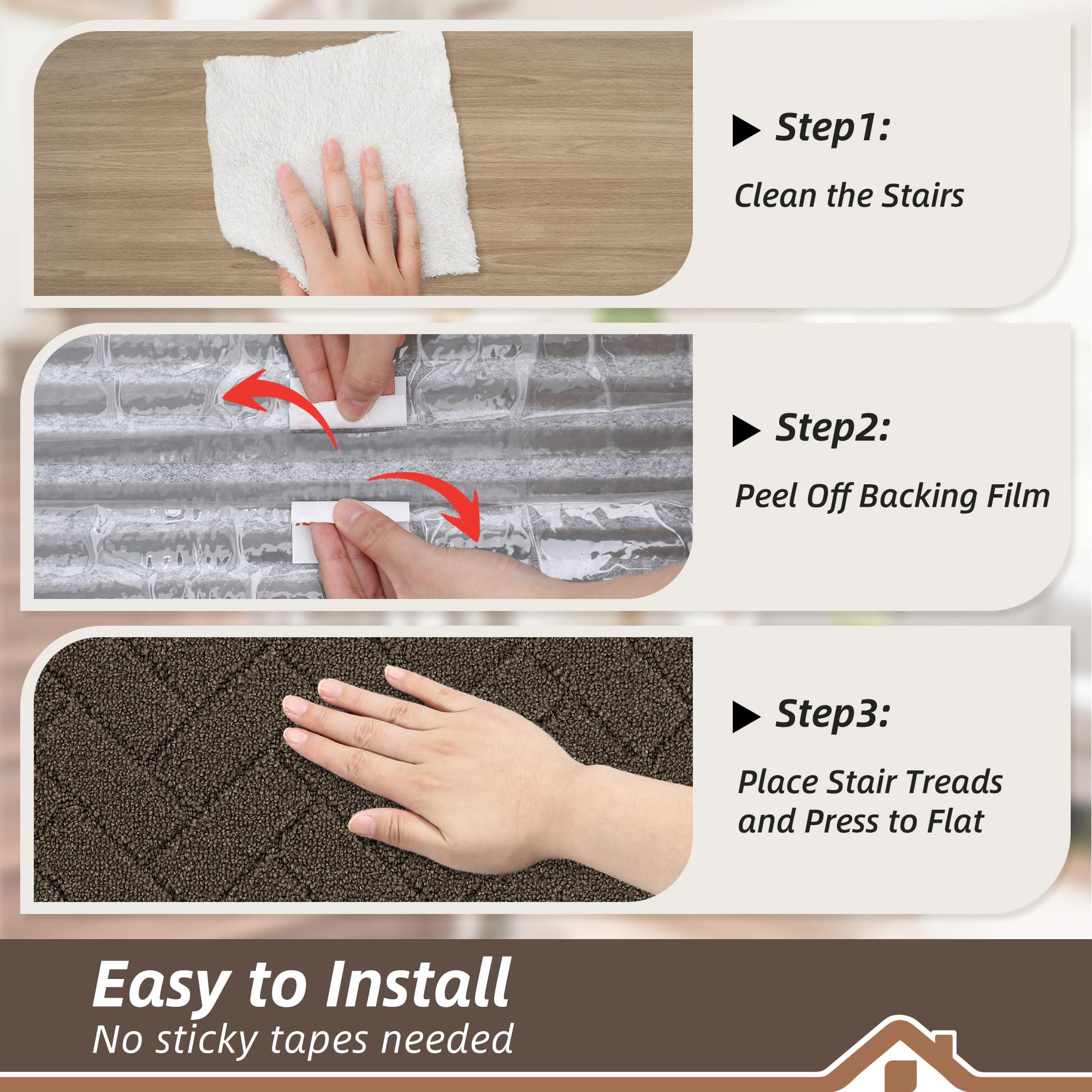 BEQHAUSE Stair Treads for Wooden Steps 28inX9in, Non Slip Carpet Stair Treads Indoor Stair Runners Machine Washable, Soft Stair Rugs Mat Surface Polyester TPE Backing, 4pcs, Beige