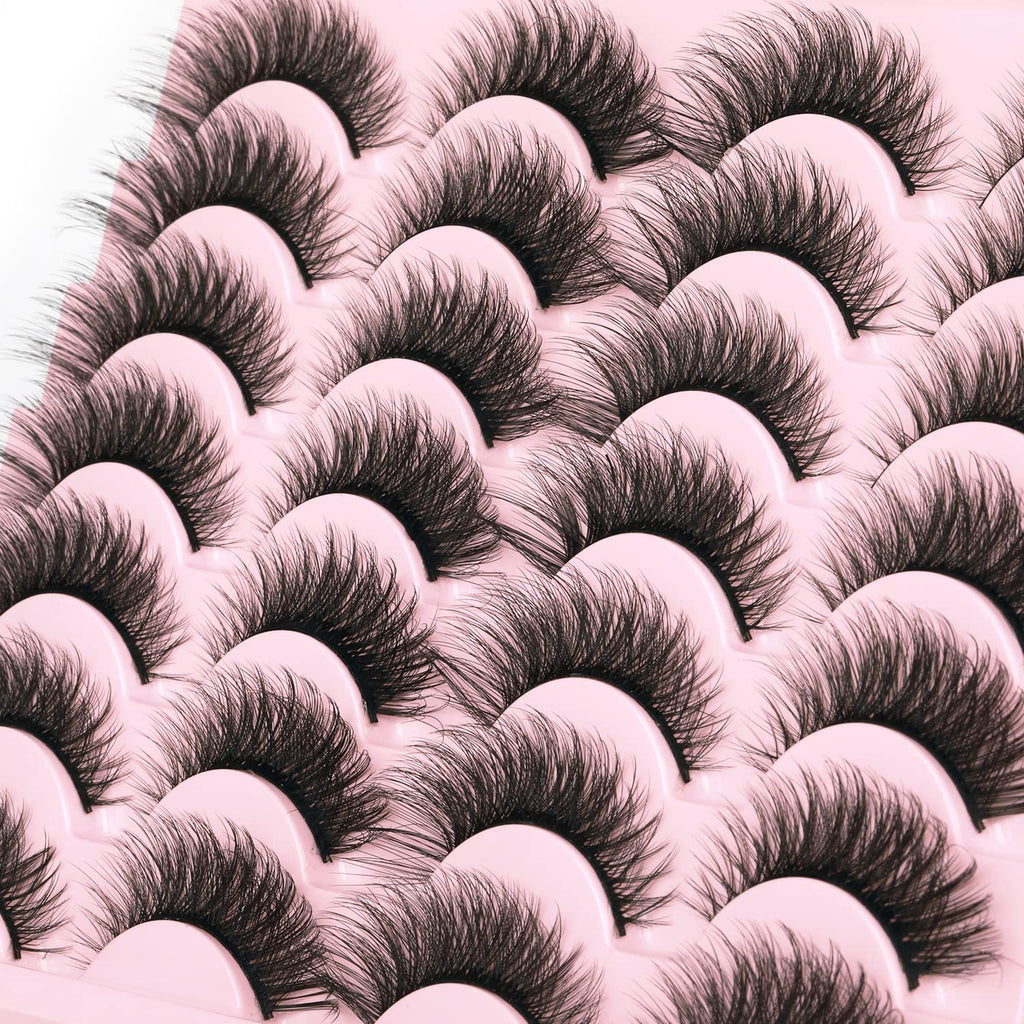 False Lashes Natural Look Wispy Eyelashes Manga Korean Spiky 16mm Short Faux Mink Eyelashes Cat Eye Natural Fake Eyelashes Strip Lashes Pack 14 Pairs