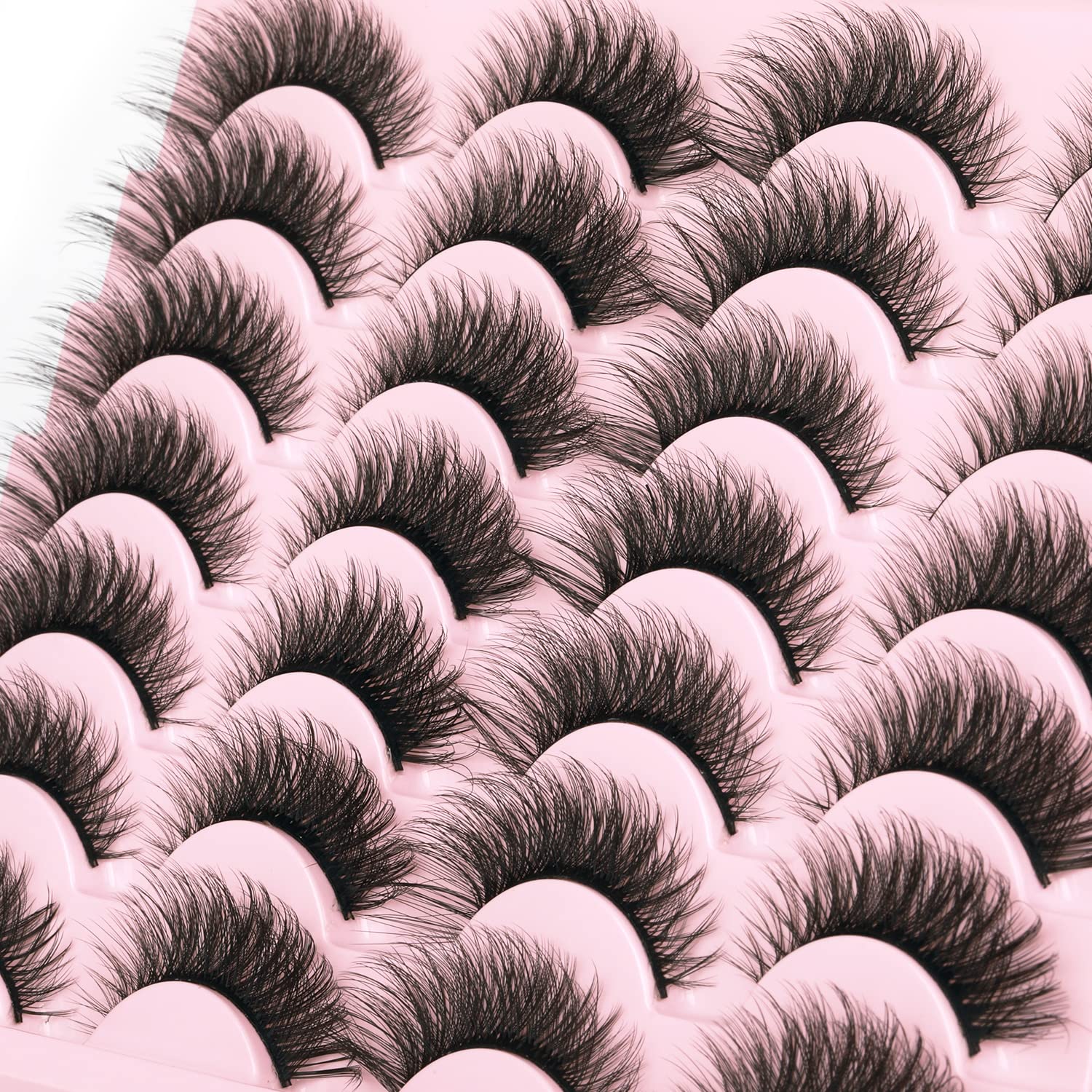 False Lashes Natural Look Wispy Eyelashes Manga Korean Spiky 16mm Short Faux Mink Eyelashes Cat Eye Natural Fake Eyelashes Strip Lashes Pack 14 Pairs