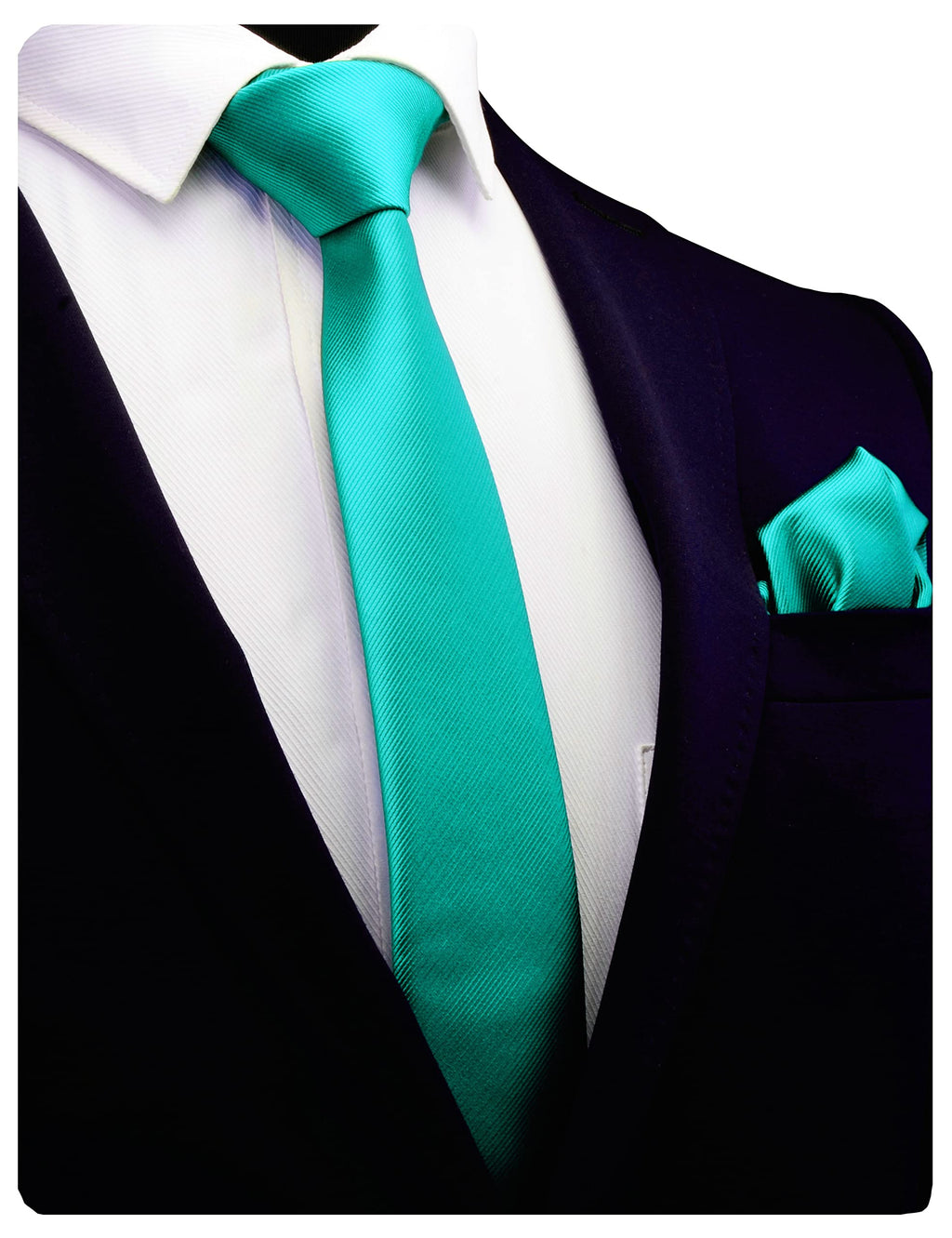 GUSLESON 2.4" Slim Necktie and Handkerchief Set For Men Solid Skinny Tie Set