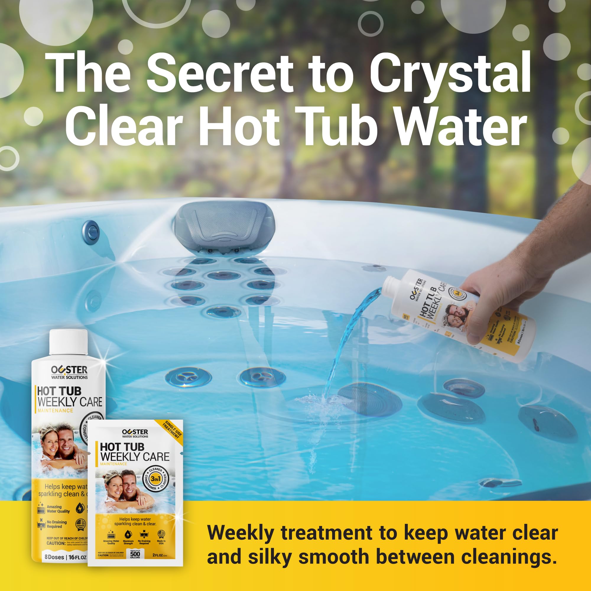 Bio Ouster 3-in-1 Weekly Hot Tub Chemicals & Spa Chemicals - Cleaner Clarifier Conditioner for Inflatable & Acrylic Spas - Chlorine Bromine Saltwater - Pre-Measured, No Draining, Made in USA (4 Week)