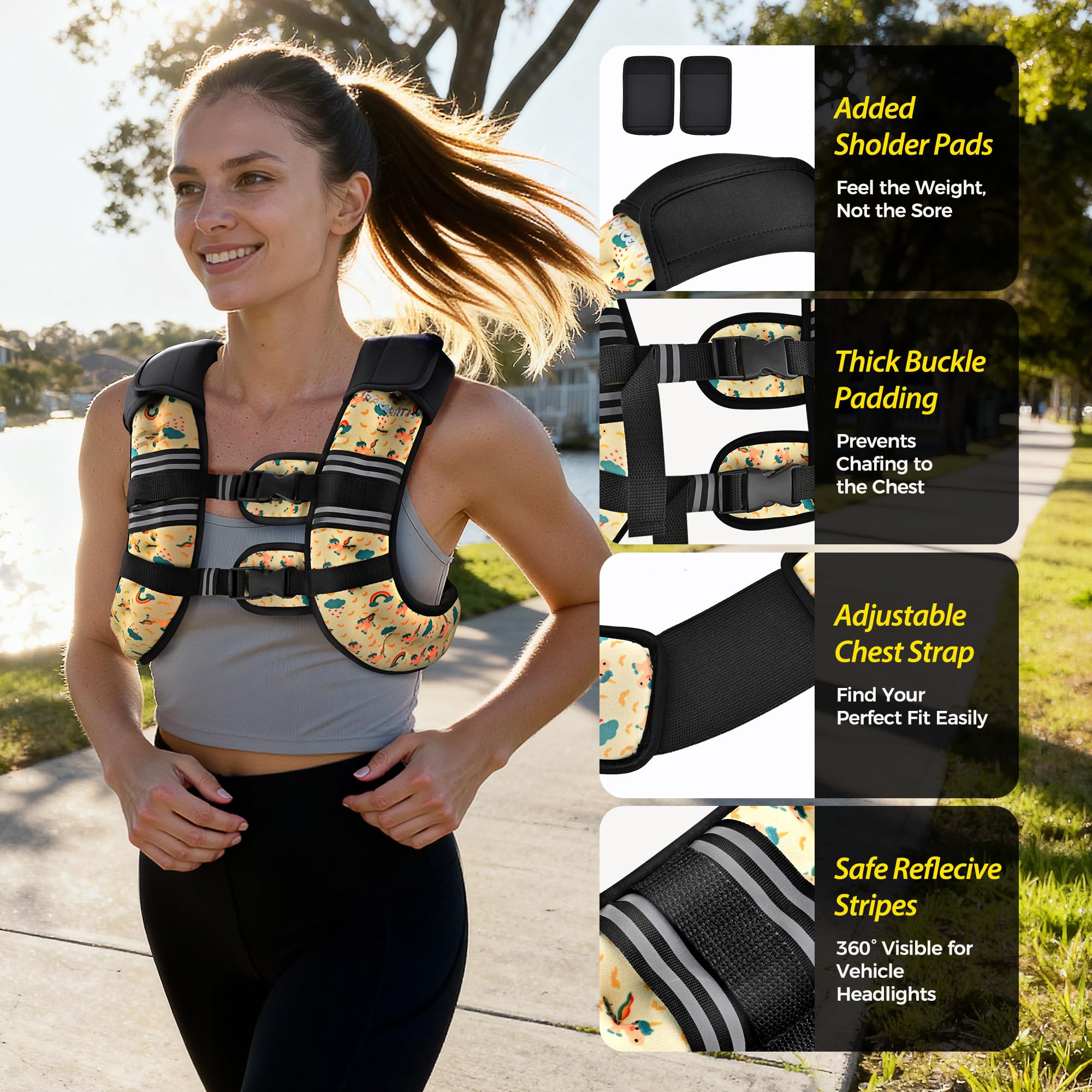PACEARTH Weighted Vest,6lb/8lb/10lb/12lb/16lb/20lb/25lb/30lb Weight Vest with Reflective Stripe, Body Weight Vests for Women, Men, Weight Loss Workout, Strength Training, Running, Walking, Jogging