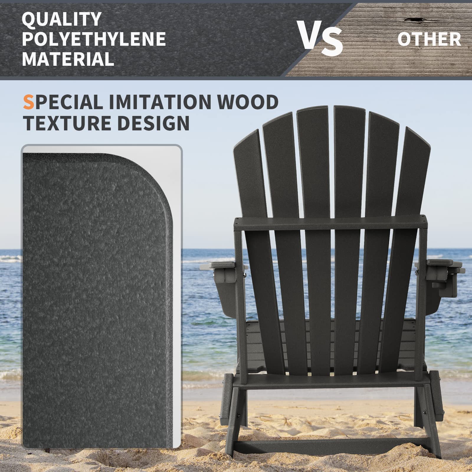 FUNBERRY Folding Adirondack Chair, Fire Pit Chairs with Cup Holder | HDPE All Weather, Quick-Folding, No Rot or Rust or Crack, UV Fade Shield, 400LBS Weight Capacity, Easy-Clean for Outside