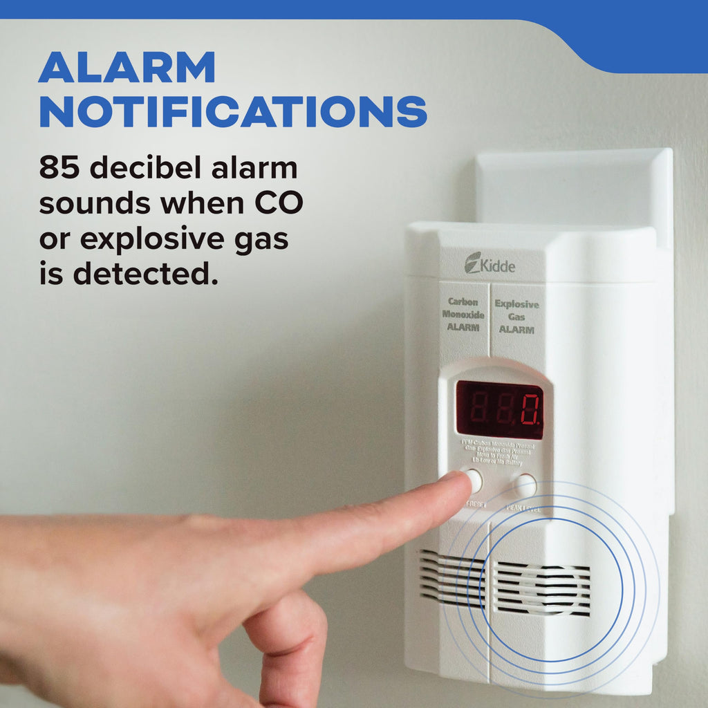 Kidde Carbon Monoxide + Explosive Gas, Natural Gas & Propane Alarm, Plug-in with 9V Battery Backup, Digital Display, 85 dB Alarm, LED Status Indicators, 3rd Edition