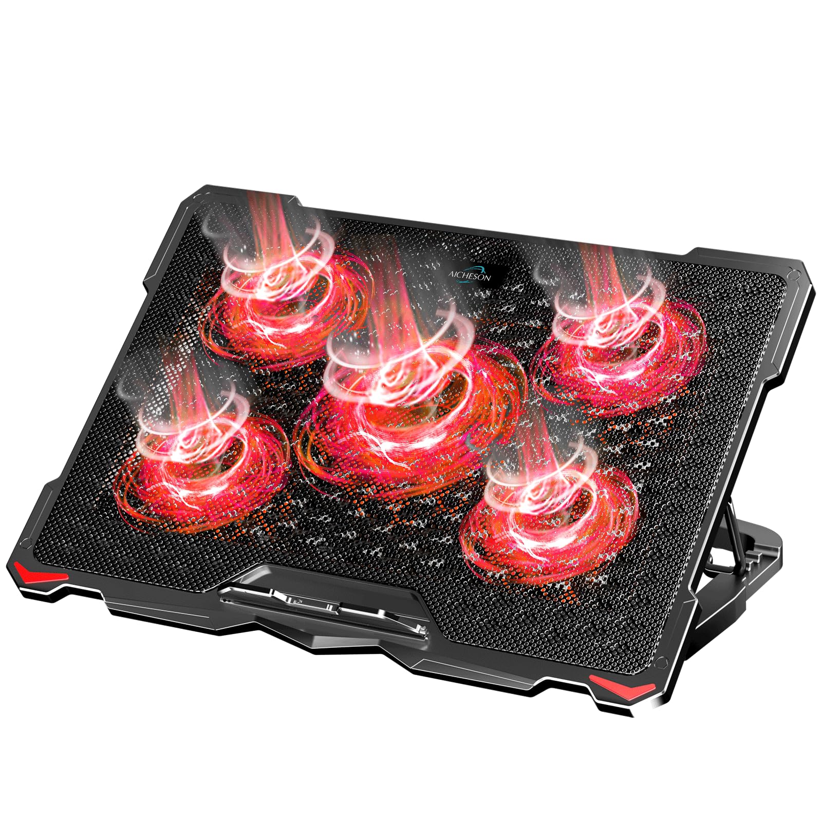 AICHESON Laptop Cooling Pad 5 Fans Up to 17.3 Inch Heavy Notebook Cooler, Blue LED Lights, 2 USB Ports, S035, Blue-5fans