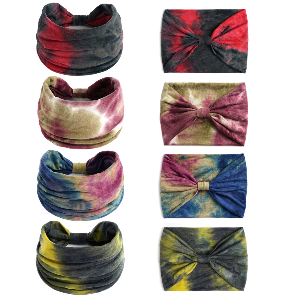 Boho Headbands For Women Fashion Stretch Wide Hair Bands Knoted Turban Head Bands Yoga Running Sweatband Elastic Headband Stylish Wrap Headbands Hair Accessories for Teen Girls 4 Pack