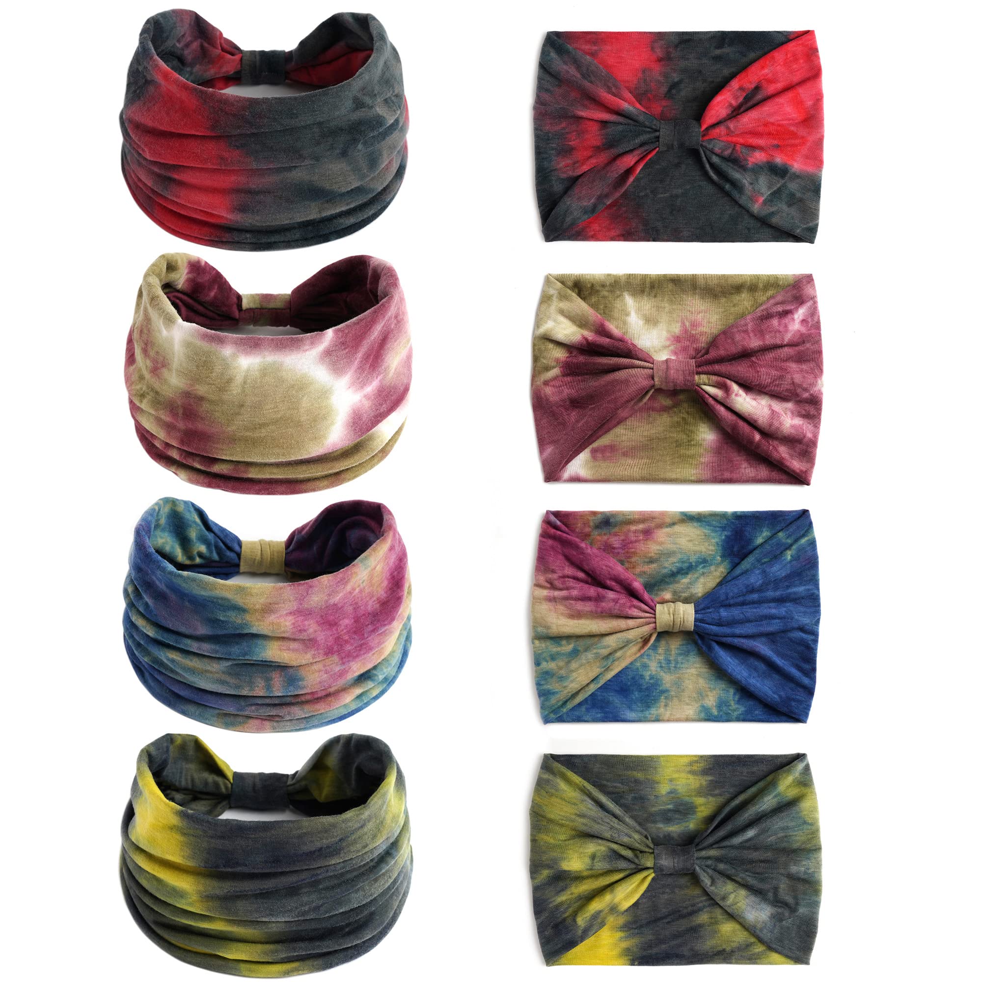 Boho Headbands For Women Fashion Stretch Wide Hair Bands Knoted Turban Head Bands Yoga Running Sweatband Elastic Headband Stylish Wrap Headbands Hair Accessories for Teen Girls 4 Pack