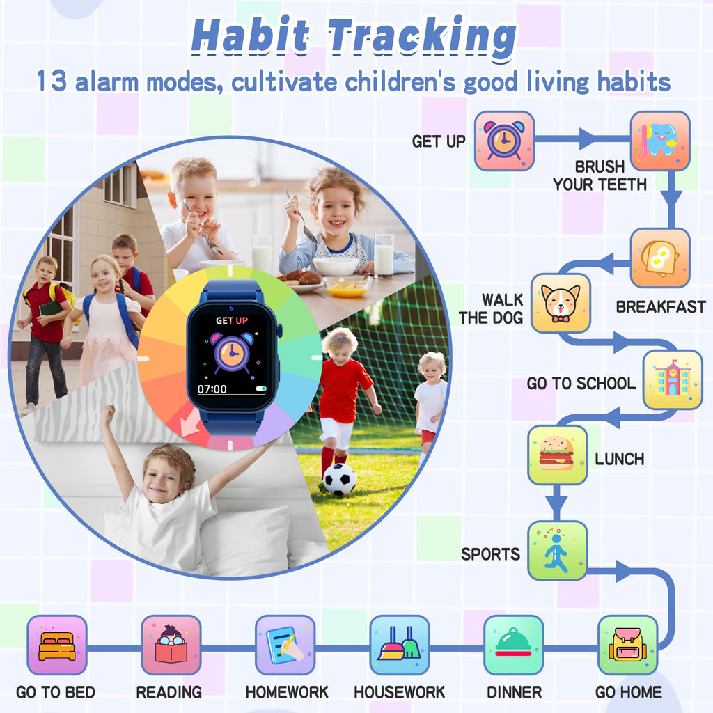 Kids Smart Watch Boys, Kids Game Smart Watch with 32 Games HD Touch Screen Video Camera Music Player Audiobooks Pedometer Flashlight Alarm Clock 12/24 hr, Toys Gift for 3-12 Years Old Boys Girls