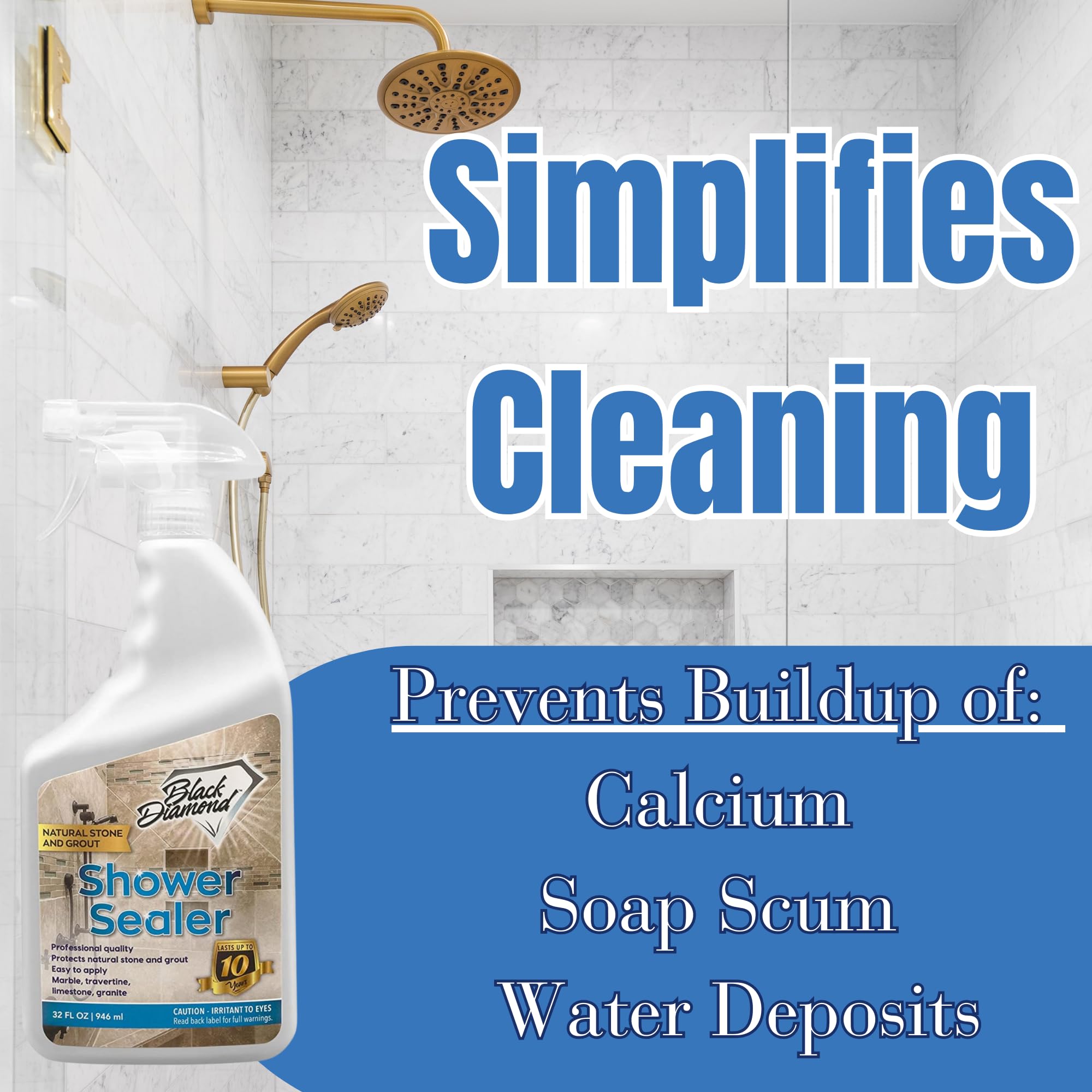 Natural Stone and Grout Penetrating Shower Sealer. Marble, Granite Travertine, Limestone. Protects Making Them Easy to Clean. Works Also on Grout in Tile, Ceramic, and Porcelain. 1-Quart