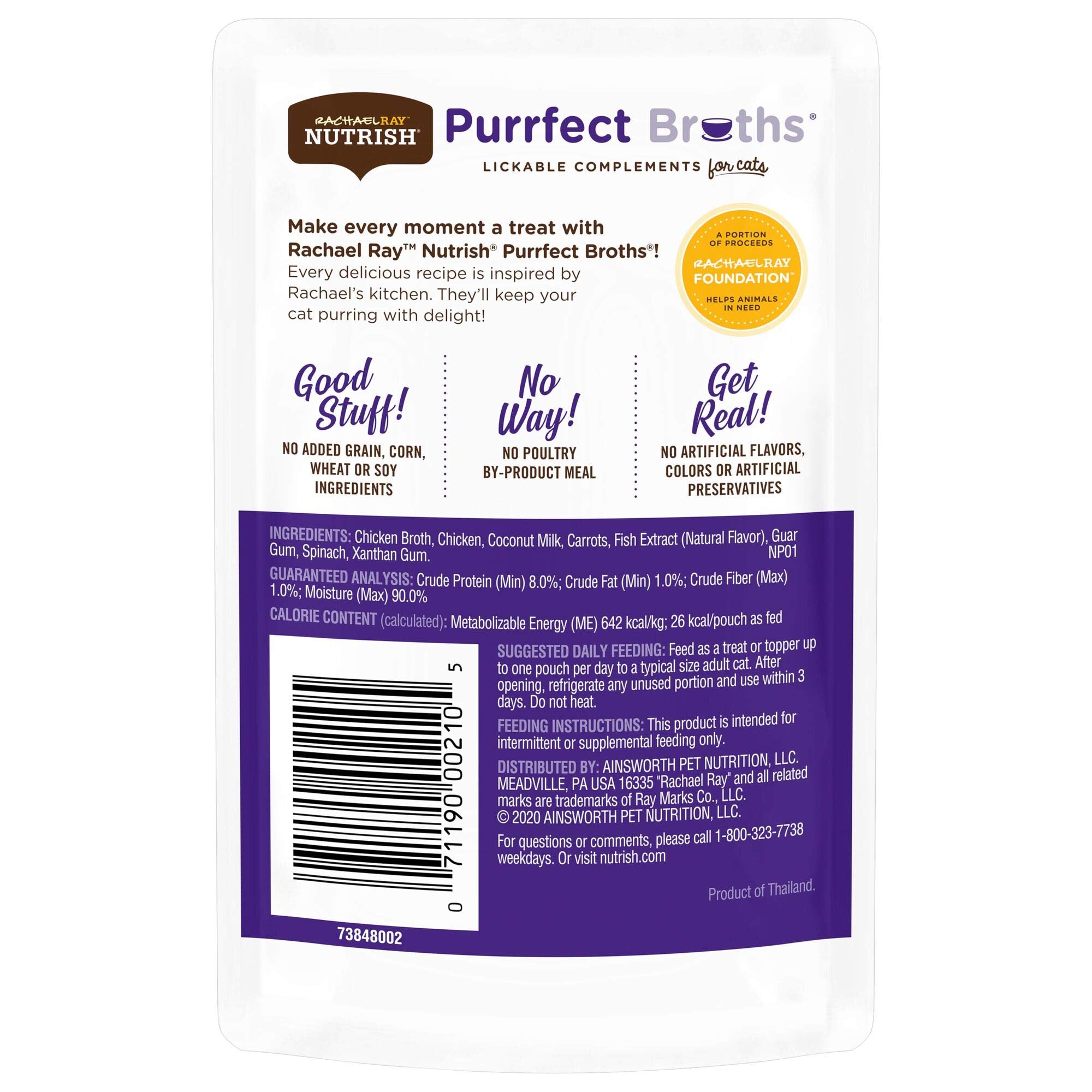 Nutrish Rachael Ray Purrfect Broths Classic Chicken Recipe, Lickable Complements for Cats, 1.4 oz. Pouch, 24 Count