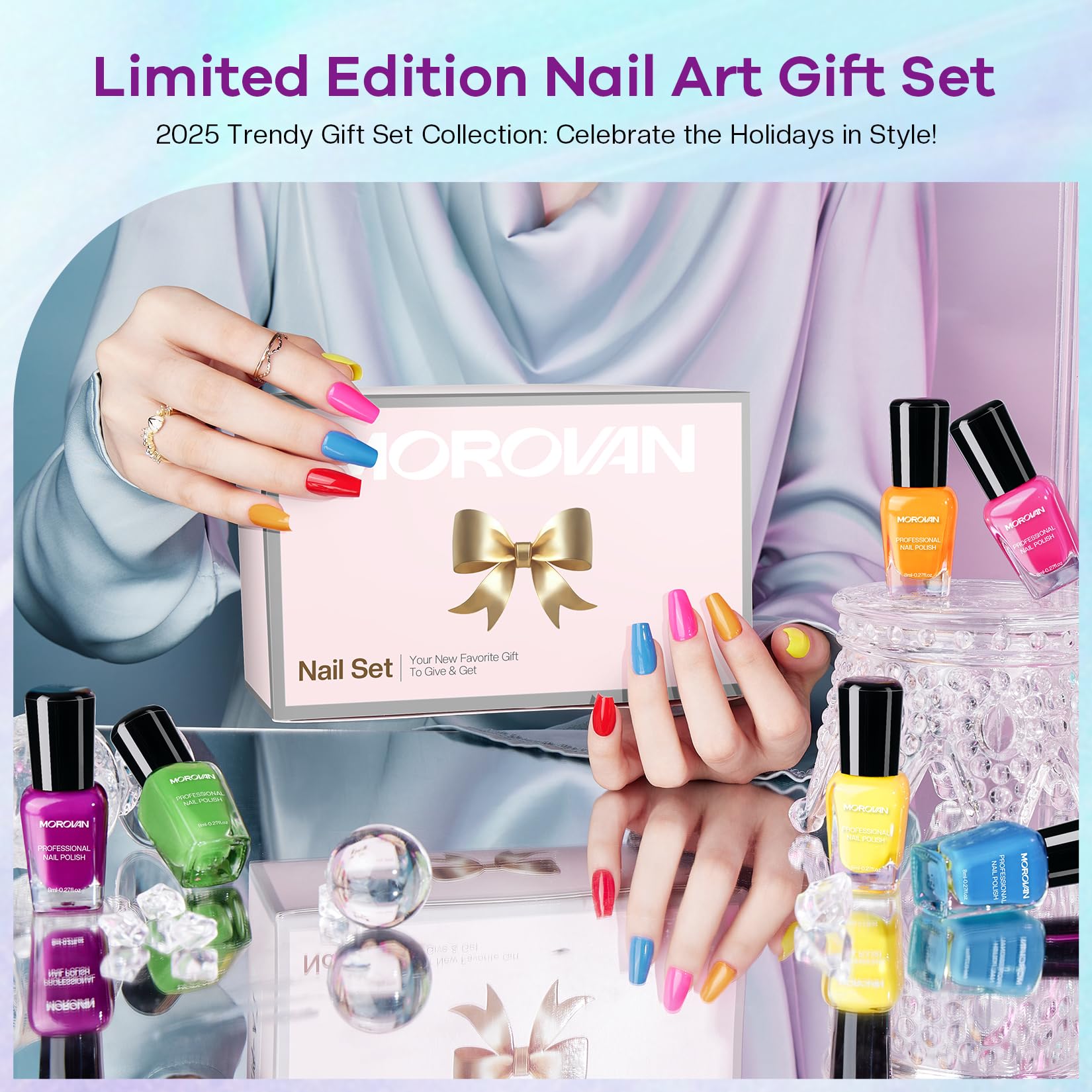 Morovan 15 Bright Color 0.27oz Air Quick Dry Long Lasting Nail Polish Gift Set for Women