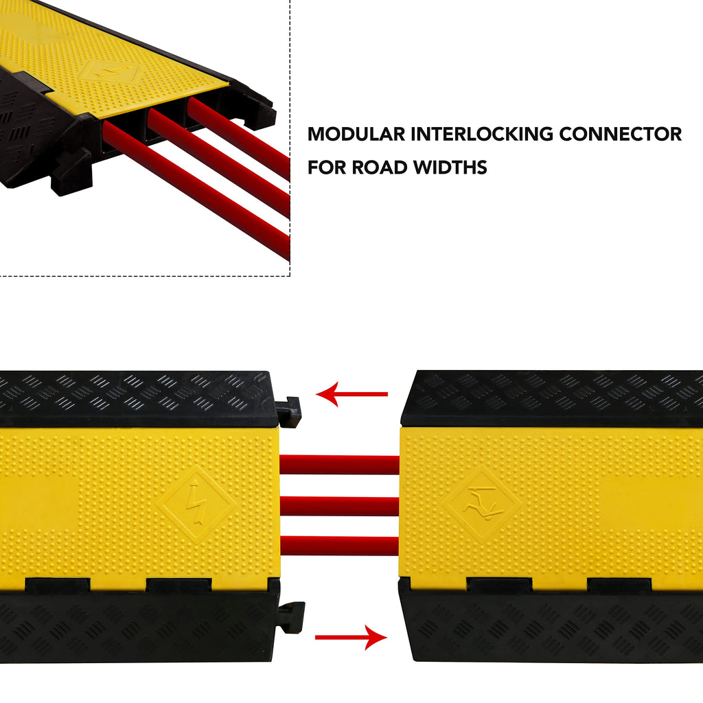4 Pack Rubber Cable Ramp Hose Cable Protector Ramp 1 Channel 11000Lbs Load Capacity Traffic Speed Bump Wires Power Lines Extension Cord Cover for Indoor Outdoor
