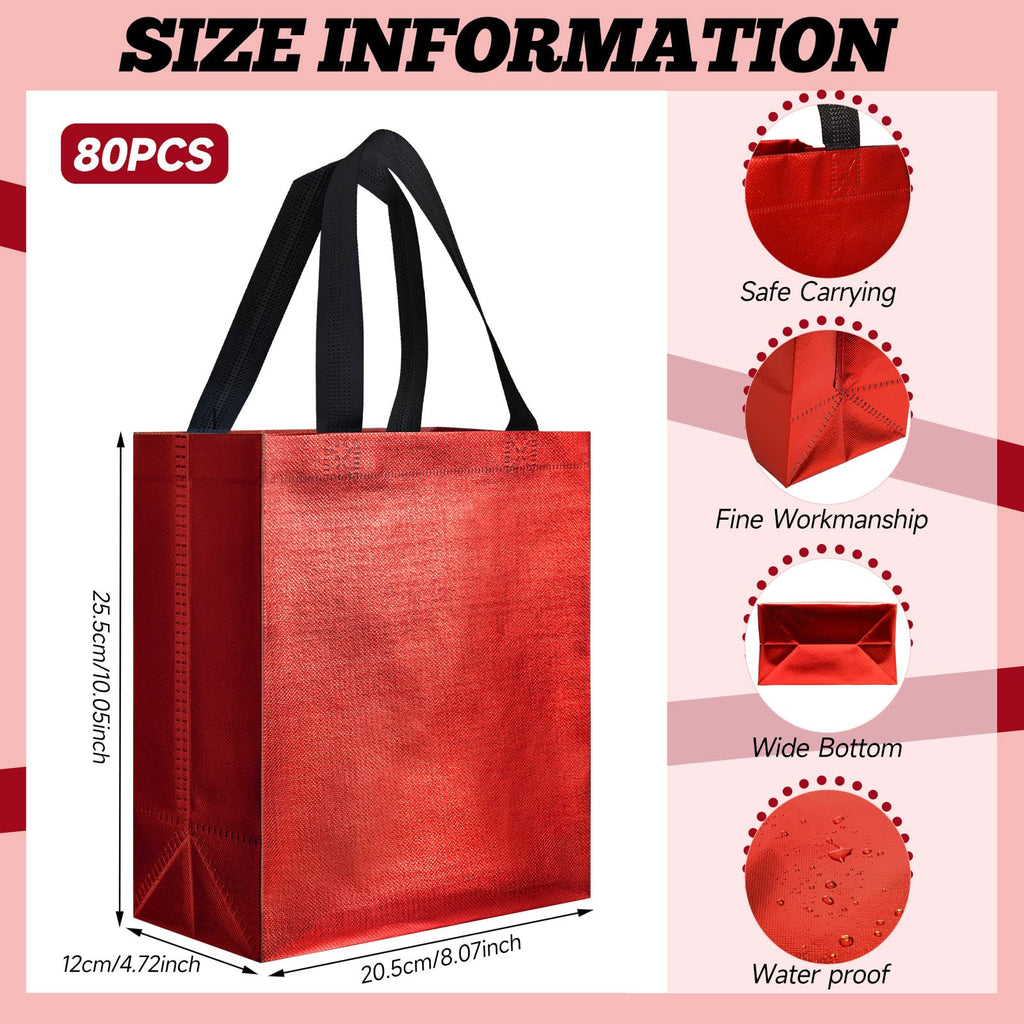 Eccliy 80 Pcs Reusable Gift Bags Set Glossy Grocery Gift Tote Bag with Hadnle for Wedding, Father's Day, Graduation, Summer Event (10 x 8 x 4.7 Inch,Black)