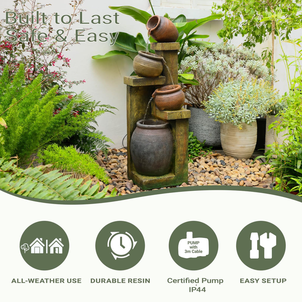 Bumilgar 2-Tier Bowl Water Fountain with LED Lights, 27.95" Tall Freestanding Outdoor & Indoor Garden Waterfall Fountain for Yard, Patio, Backyard, Floor Standing Home Decor