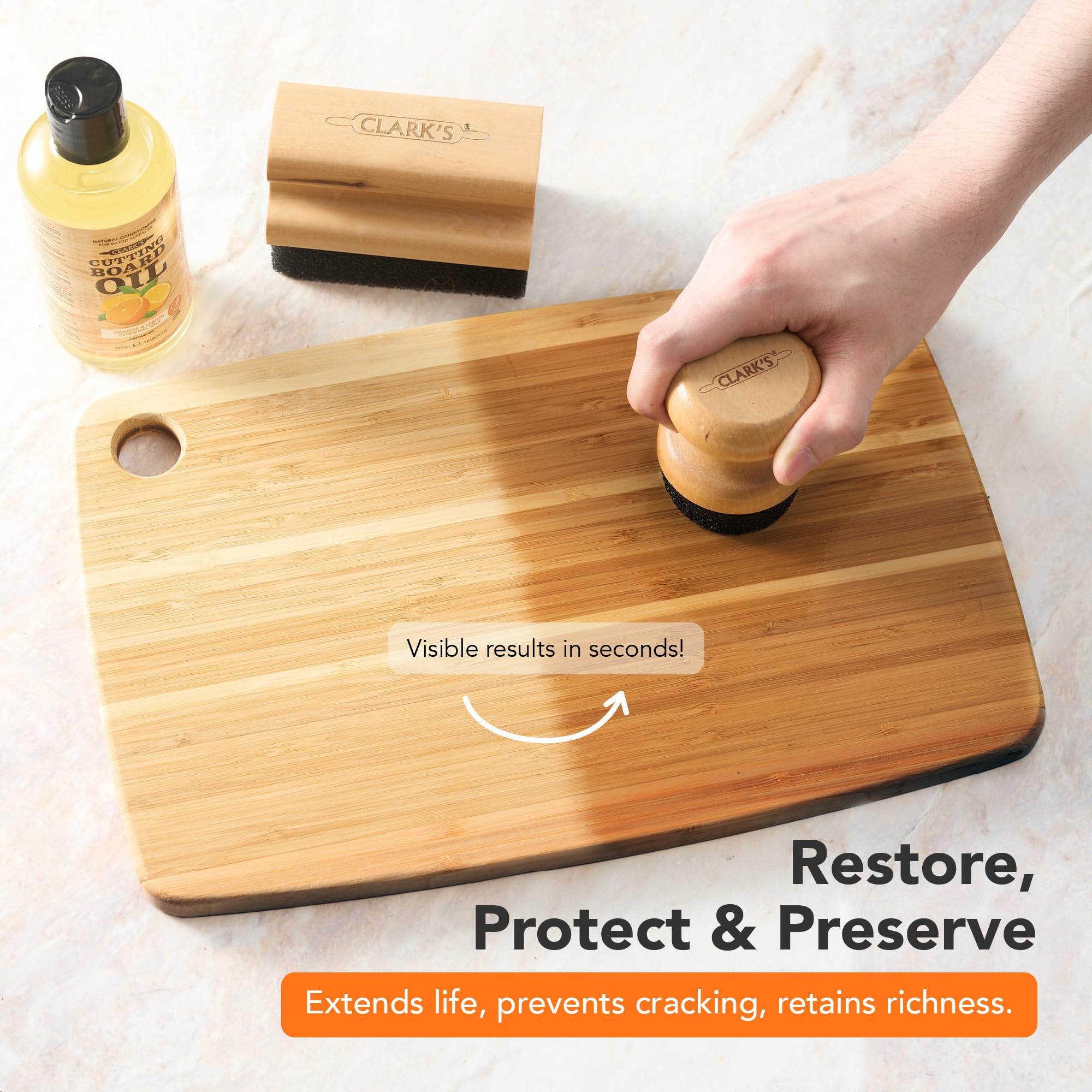 CLARK'S Cutting Board Care Kit with Coconut Oil - Includes Butcher Block Oil and Wax - Made with Refined Coconut Oil, Natural Beeswax, and Carnauba Wax - For Kitchen Countertops and Butcher Blocks