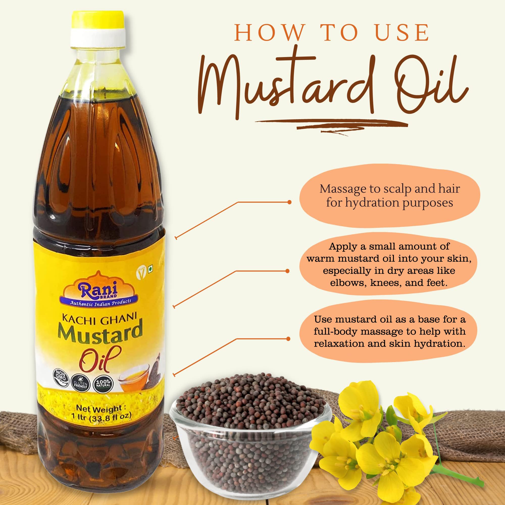 Rani Premium Oils Combo Set of 3 - Peanut Oil, Mustard Oil, Sesame Oil 16.9 Ounce (500ml) ~ Cold Pressed | 100% Natural | Kosher | NON-GMO | Vegan | Gluten Free