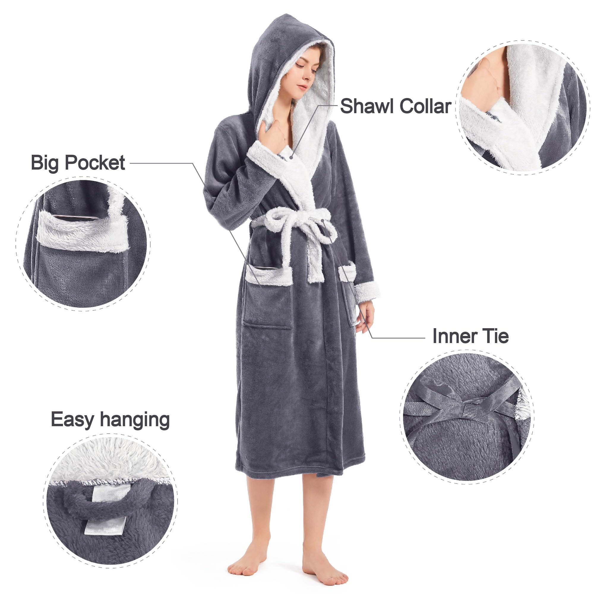 Inner Wish Women Hooded Plush Robe, Fleece Highly Absorbent Cozy Warm Bathrobe