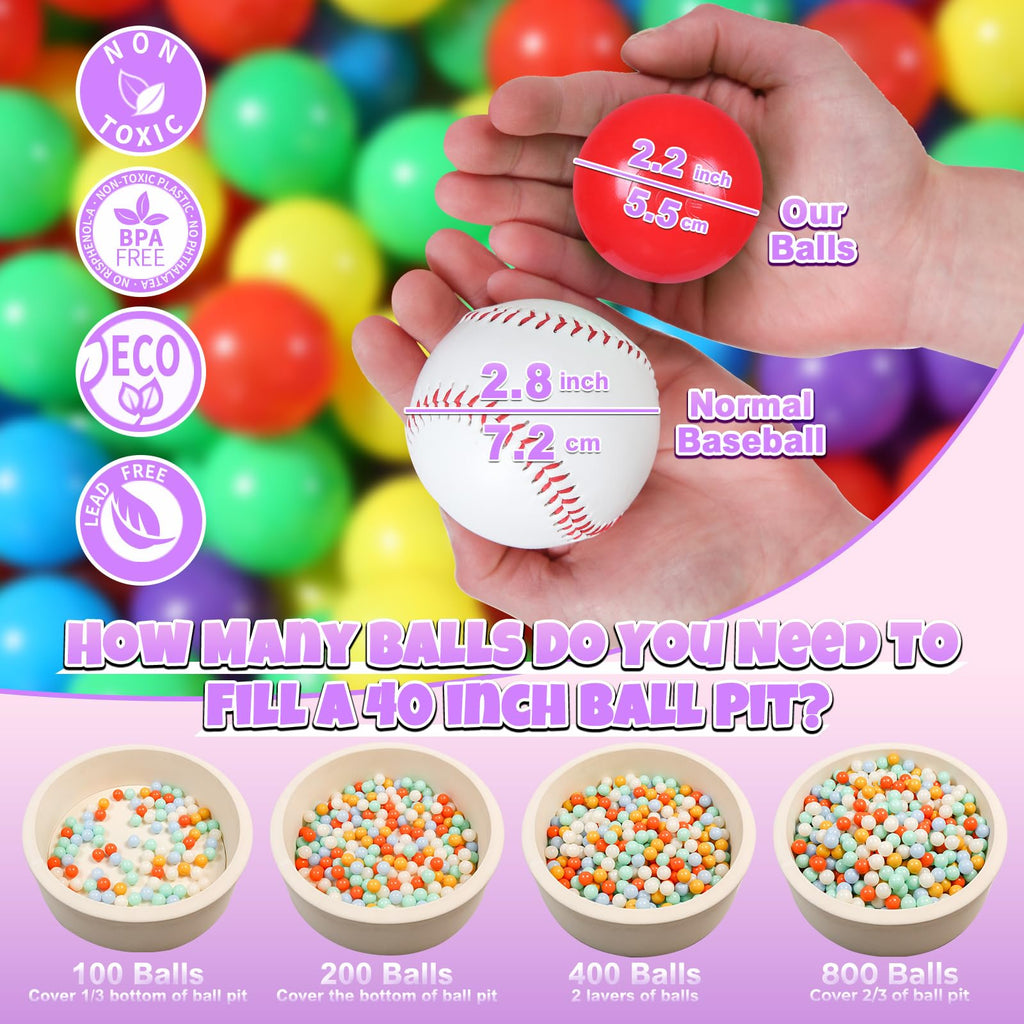 GOGOSO Ball Pit Balls for Toddler, Baby Plastic Playballs Kids Soft Pastel Pelotas Non-Toxic BPA-Free,Mix Color,100 Balls