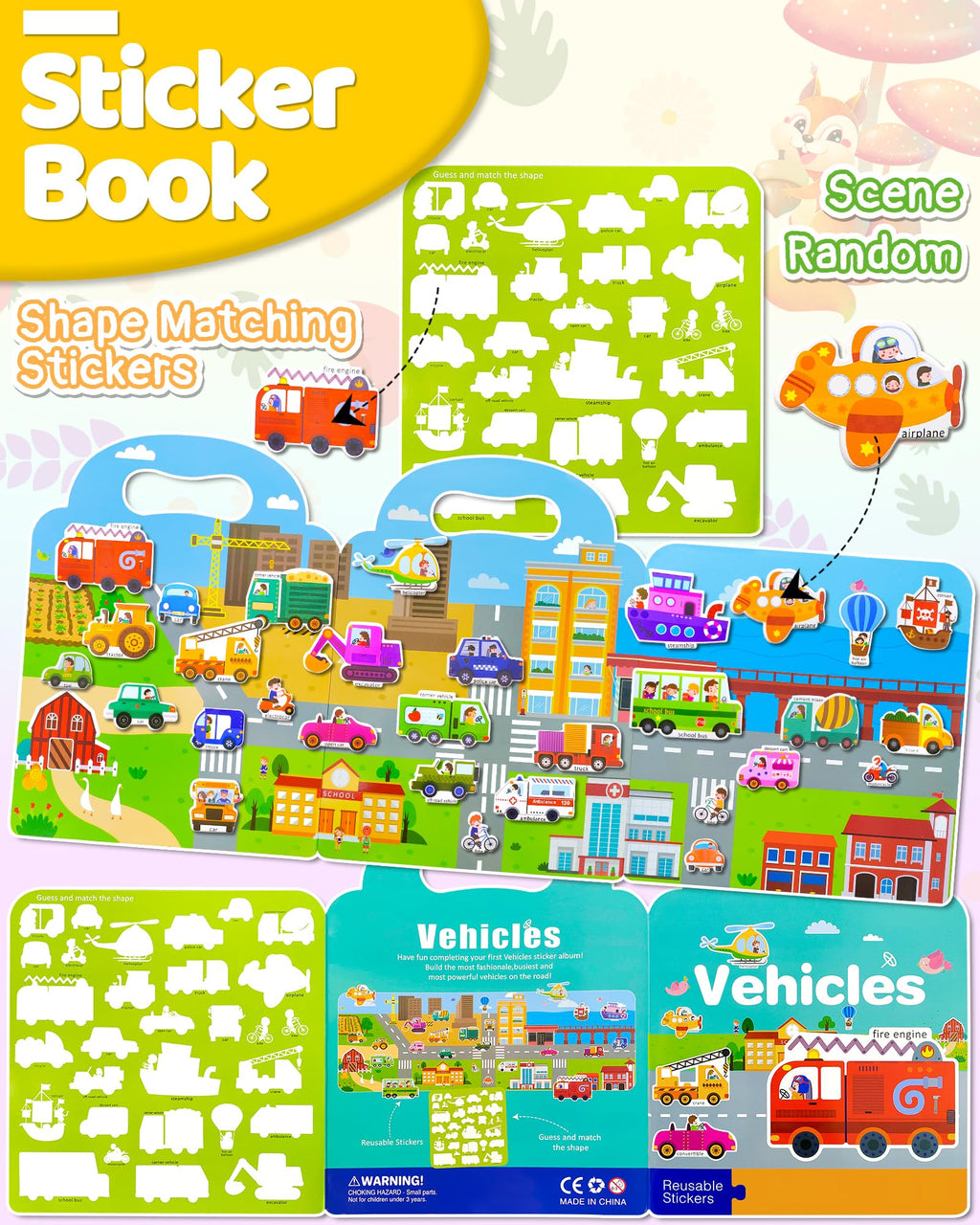 Benresive Reusable Sticker Book for Toddlers, Stickers for Kids, Travel Toys for Arts & Crafts Activities, Birthday Gift for Boys & Girls, Animals Dinosaurs Insects Themes