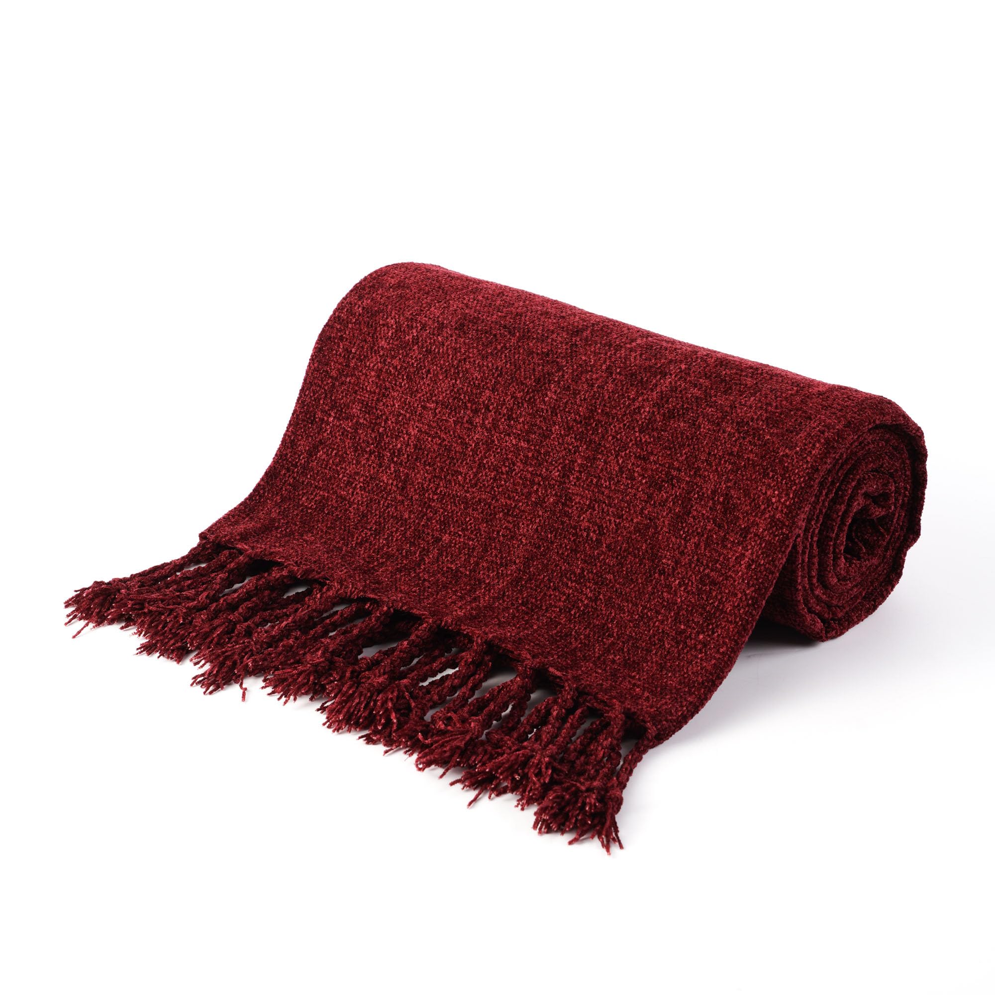 BATTILO HOME Beige Chenille Throw Blanket for Couch, Soft Cozy Textured Knit Throw Blanket with Handmade Fringe Tassels, Lightweight Decorative Farmhouse Blanket for Sofa Bed Chair, 50"x60"