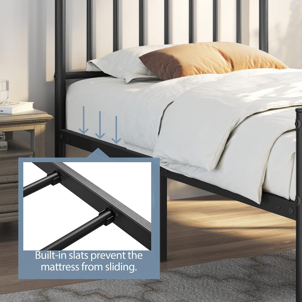 Yaheetech Twin Bed Frame Metal Platform Bed Frame Mattress Foundation with Spindle Headboard & Footboard/No Box Spring Needed/14 Inch Underbed Storage/Firm Support & Easy Set up Structure, Black