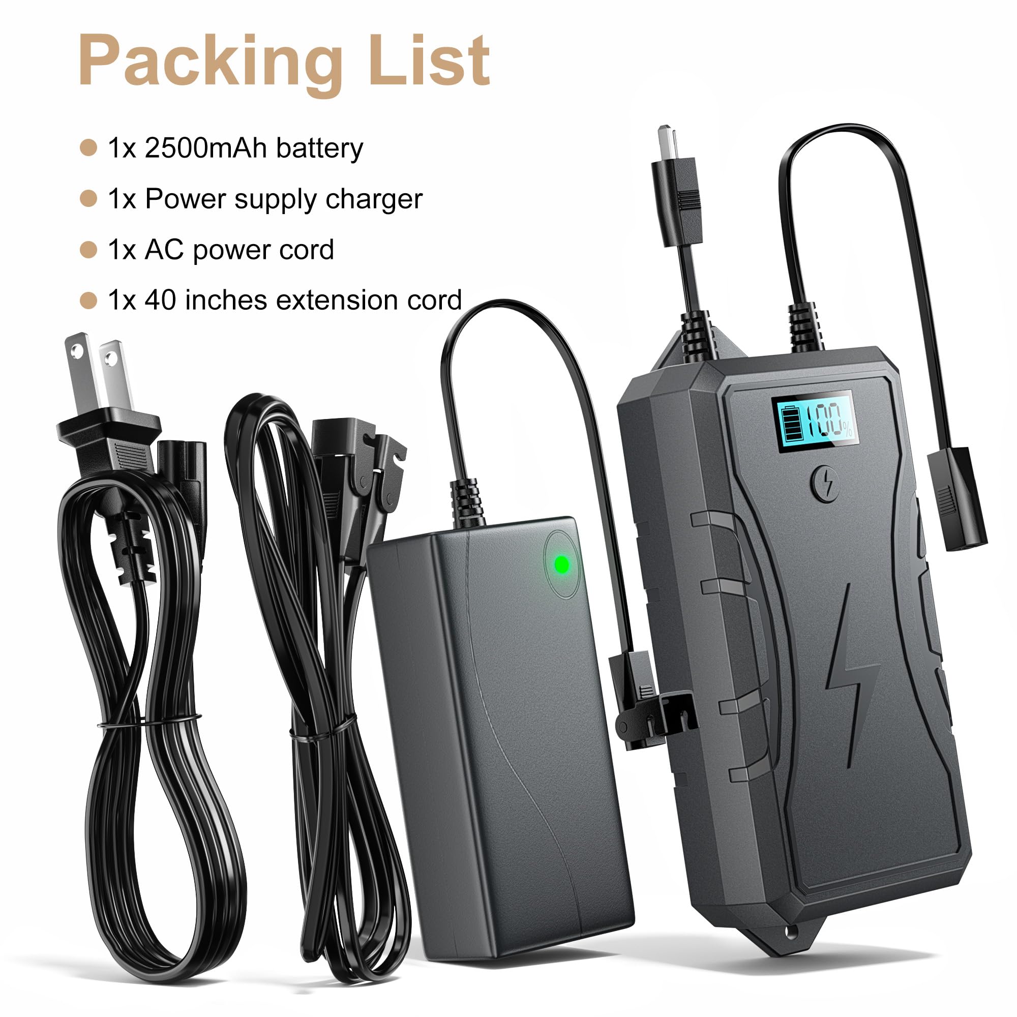 Battery Pack for Reclining Furniture without Charger, 2500mAh Universal Recliner Battery Pack Rechargeable with LED Display for Electric Recliner, Sofa, Couch, Lift Chair, 2-Pin Motion Furniture