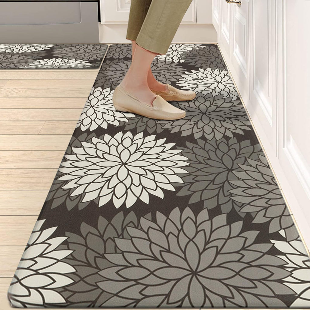 HEBE Anti Fatigue Kitchen Rugs Sets of 2, Non Slip Kitchen Mats for Floor, Waterproof Cushioned Comfort Standing Carpet for Kitchen Sink, Home Office, Laundry Room