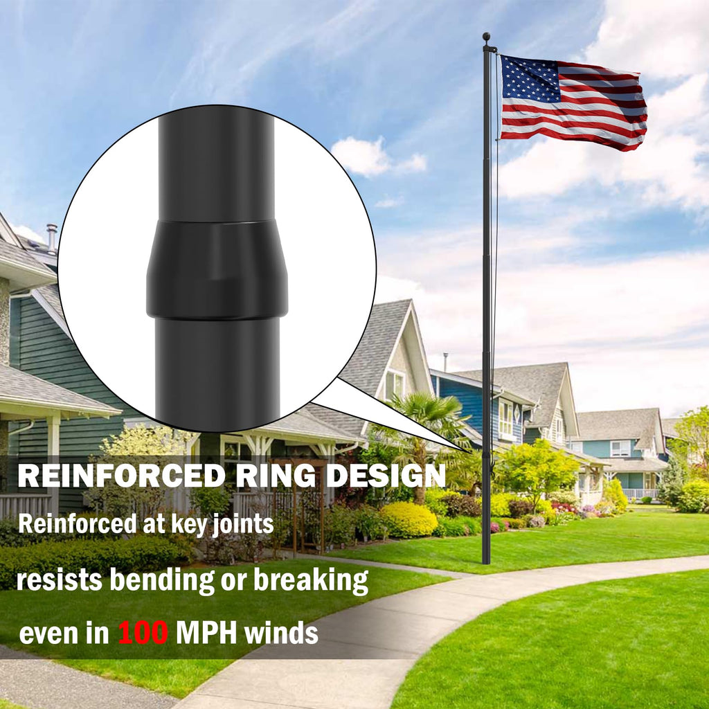 20FT Heavy Duty Flag Pole, 12-Gauge Aluminum, 100MPH Wind Tested | Extra Thick Residential & Commercial Flagpole Kit for Outside House – Includes USA Flag & All Hardware to Fly Two Flags