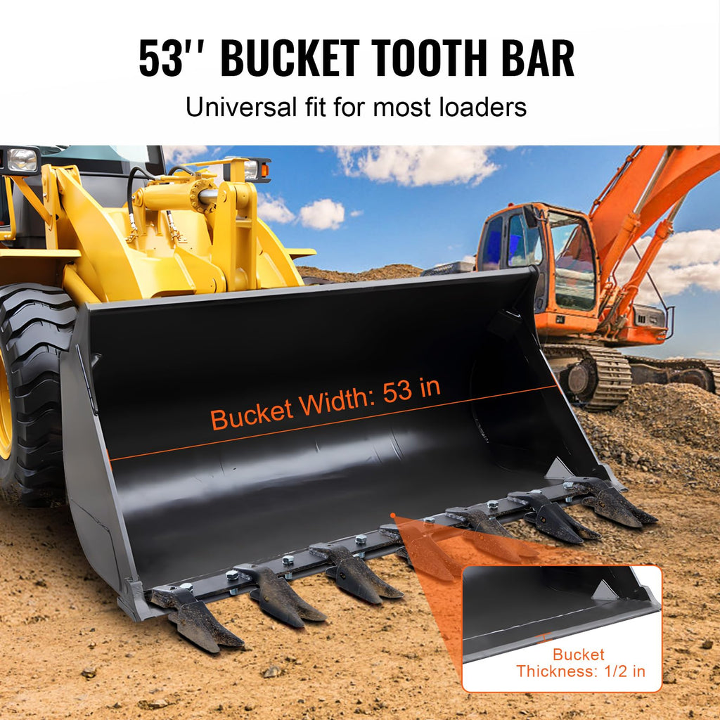 VEVOR Bucket Tooth Bar, 48'', Heavy Duty Tractor Bucket 6 Teeth Bar for Loader Tractor Skidsteer, 4560 lbs Load-Bearing Capacity Bolt On Design, for Efficient Soil Excavation and Bucket Protection